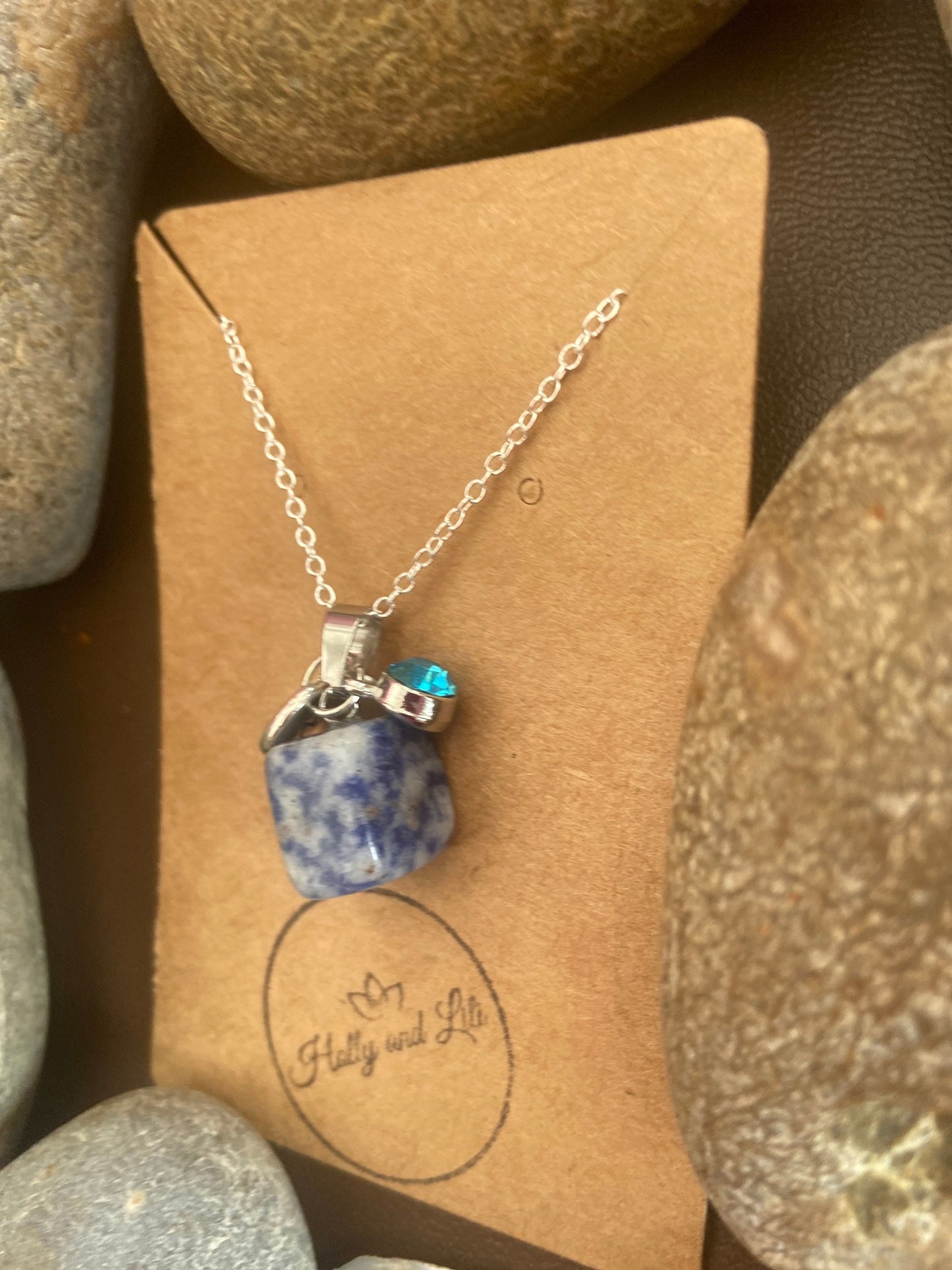 Blue Spot Agate Crystal Necklace, Alphabet Initial, Blue Spot Gemstone, Blue Spot Necklace, Blue Spot Chain, Birthstone Necklace