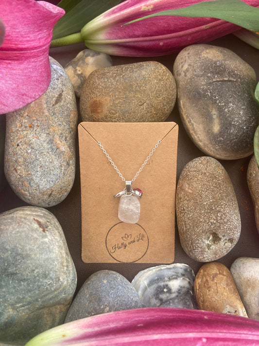 Clear Quartz Agate Crystal Necklace, Alphabet Initial, Clear Quartz Gemstone, Quartz Necklace, Clear Quartz Chain, Birthstone Necklace Gifts