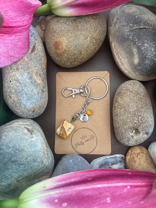 Picture Jasper Crystal Keyring, Alphabet Initial, Jasper Gemstone, Picture Jasper Keychain, Picture Jasper Chain, Birthstone Keyring  Gifts