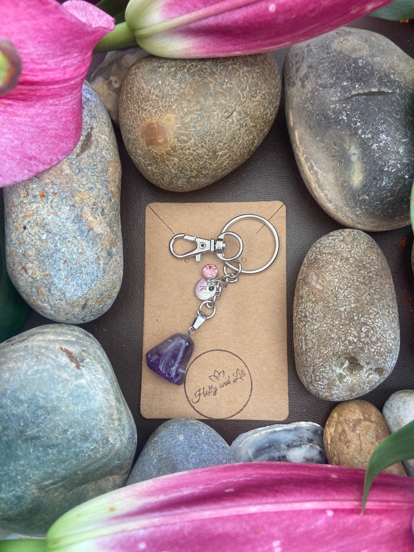 Amethyst Agate Crystal Keyring, Alphabet Initial, Amethyst Gemstone, Amethyst Keychain, Raw Amethyst Chain, Birthstone Keyring Gifts