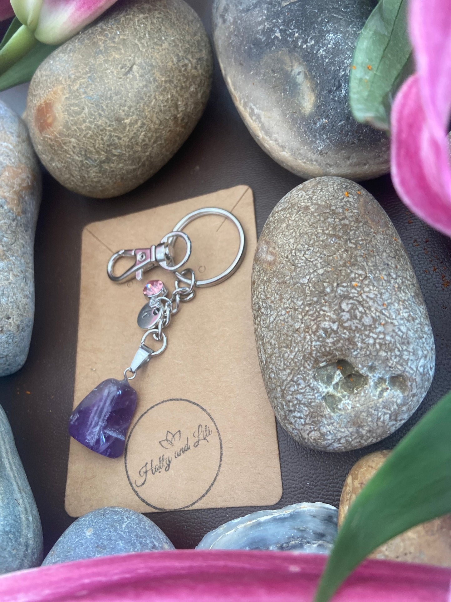 Amethyst Agate Crystal Keyring, Alphabet Initial, Amethyst Gemstone, Amethyst Keychain, Raw Amethyst Chain, Birthstone Keyring Gifts