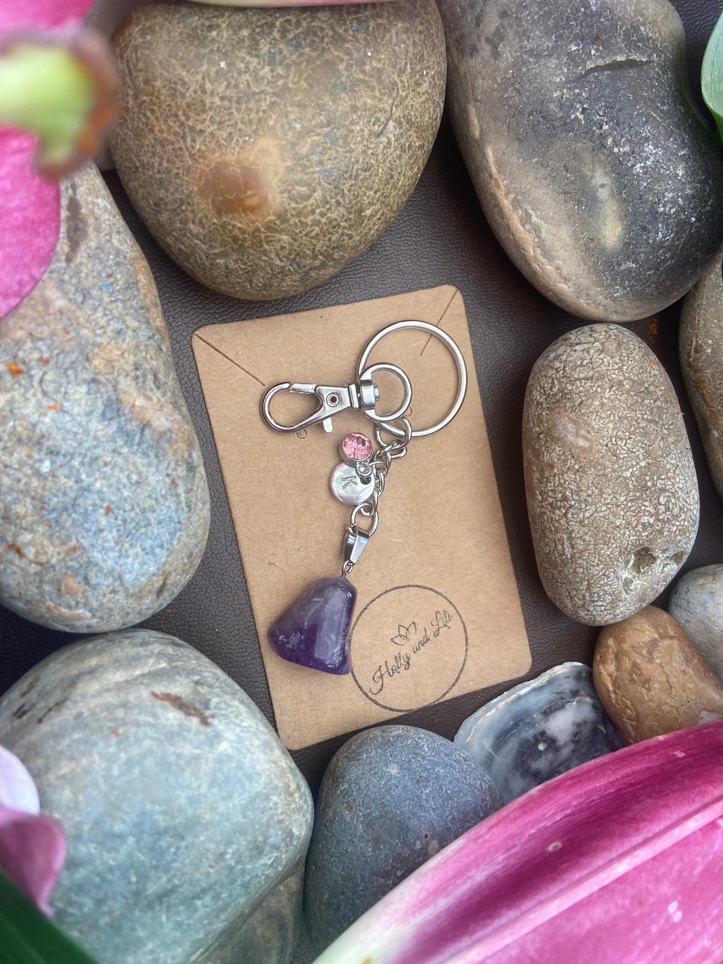 Amethyst Agate Crystal Keyring, Alphabet Initial, Amethyst Gemstone, Amethyst Keychain, Raw Amethyst Chain, Birthstone Keyring Gifts