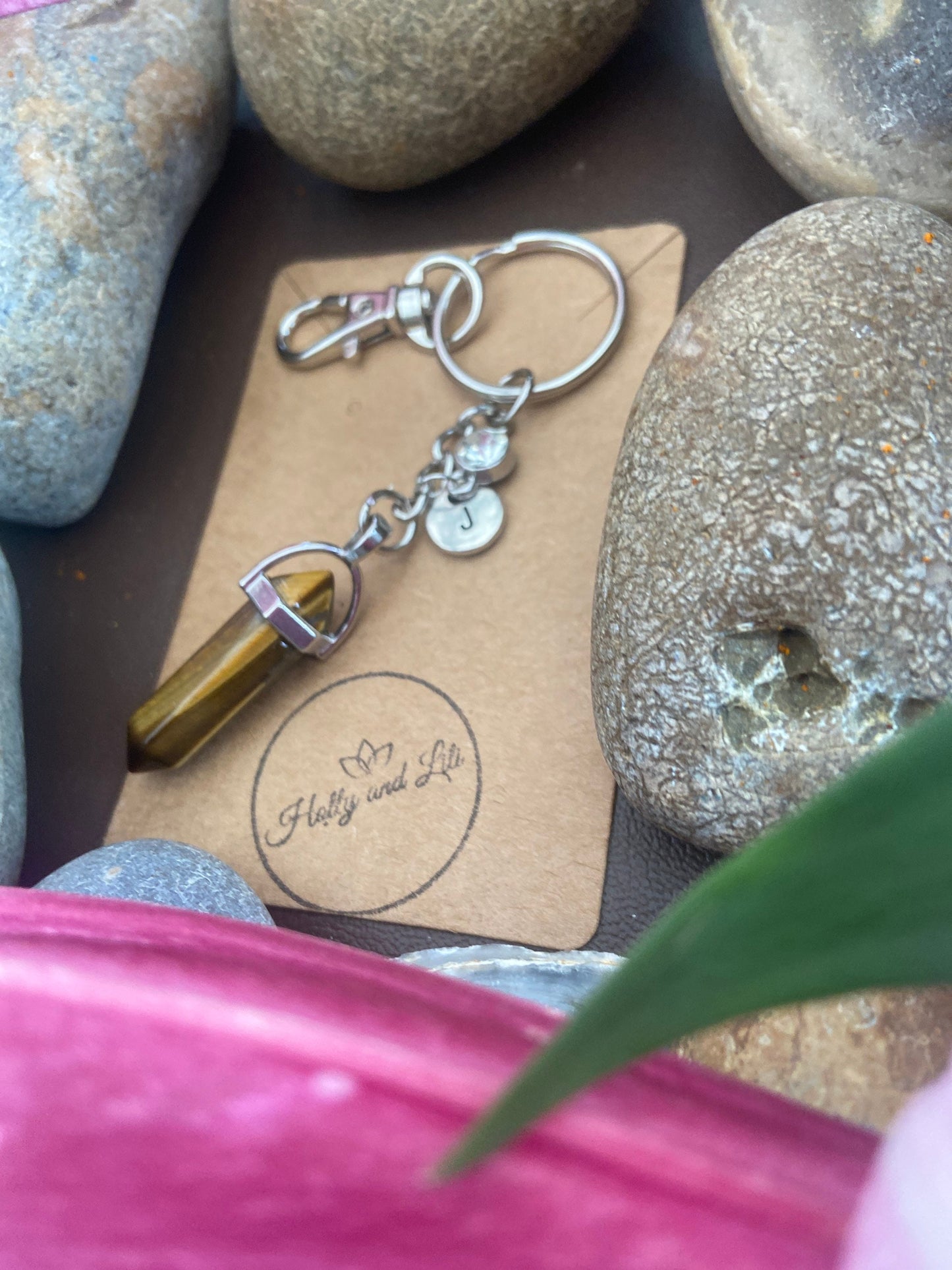 Tigers Eye Hexagon Crystal Keyring, Alphabet Initial, Tigers Eye Gemstone, Tigers Eye Keychain, Tiger Eye Chain, Birthstone Keyring  Gifts