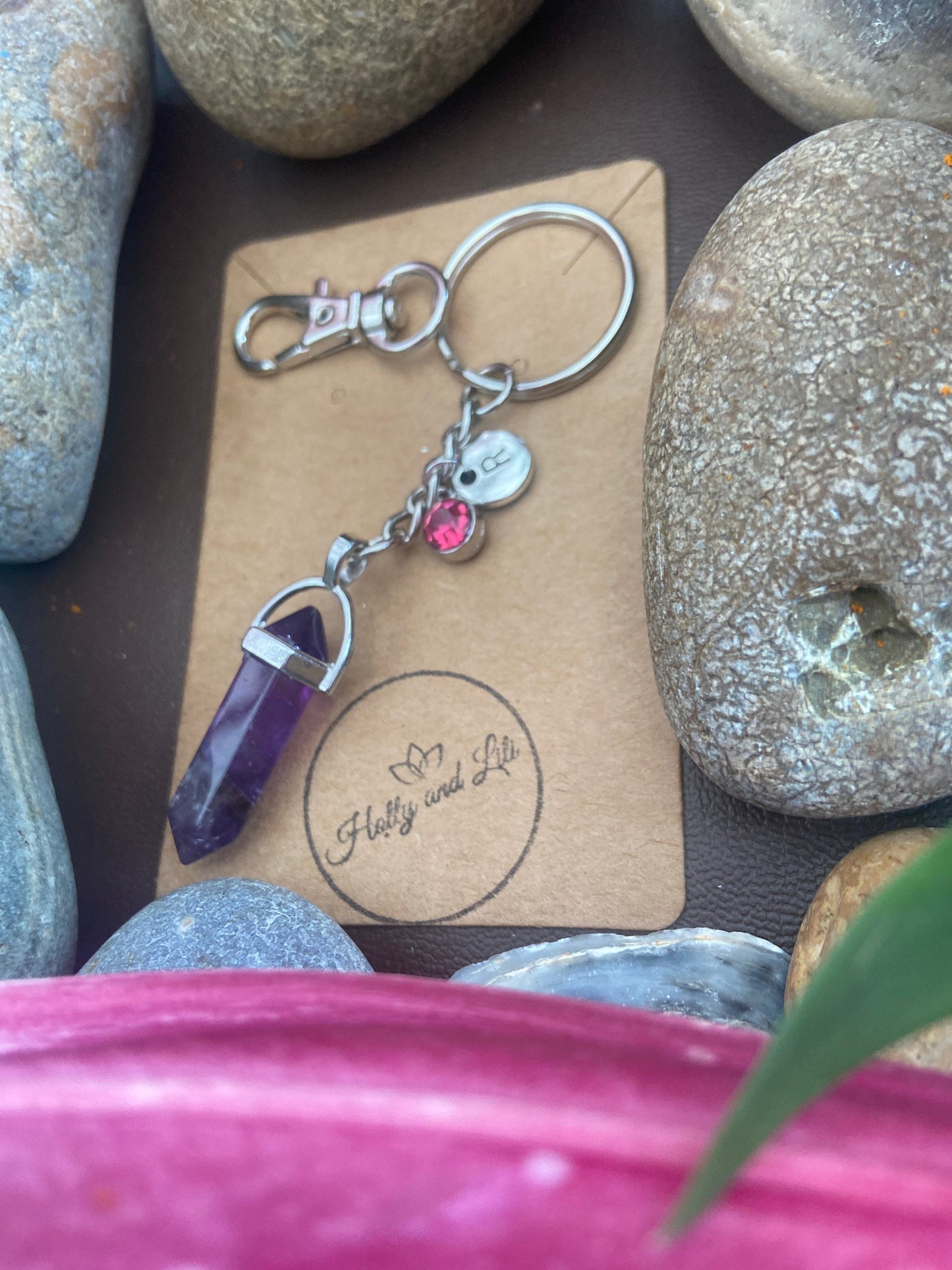 Amethyst Hexagon Crystal Keyring, Alphabet Initial, Amethyst Gemstone, Amethyst Keychain, Amethyst Chain, Birthstone Keyring Gifts, Purple