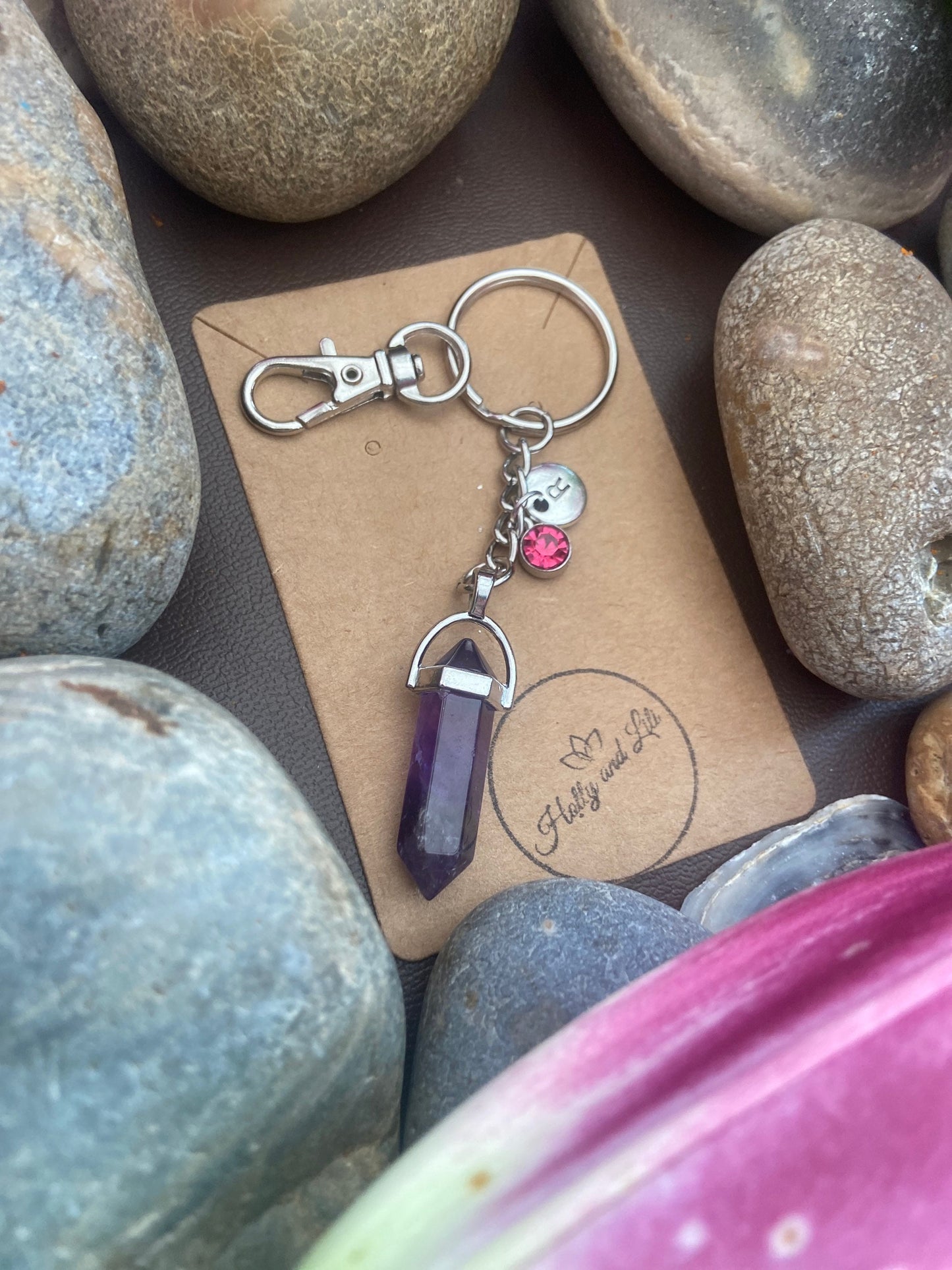 Amethyst Hexagon Crystal Keyring, Alphabet Initial, Amethyst Gemstone, Amethyst Keychain, Amethyst Chain, Birthstone Keyring Gifts, Purple