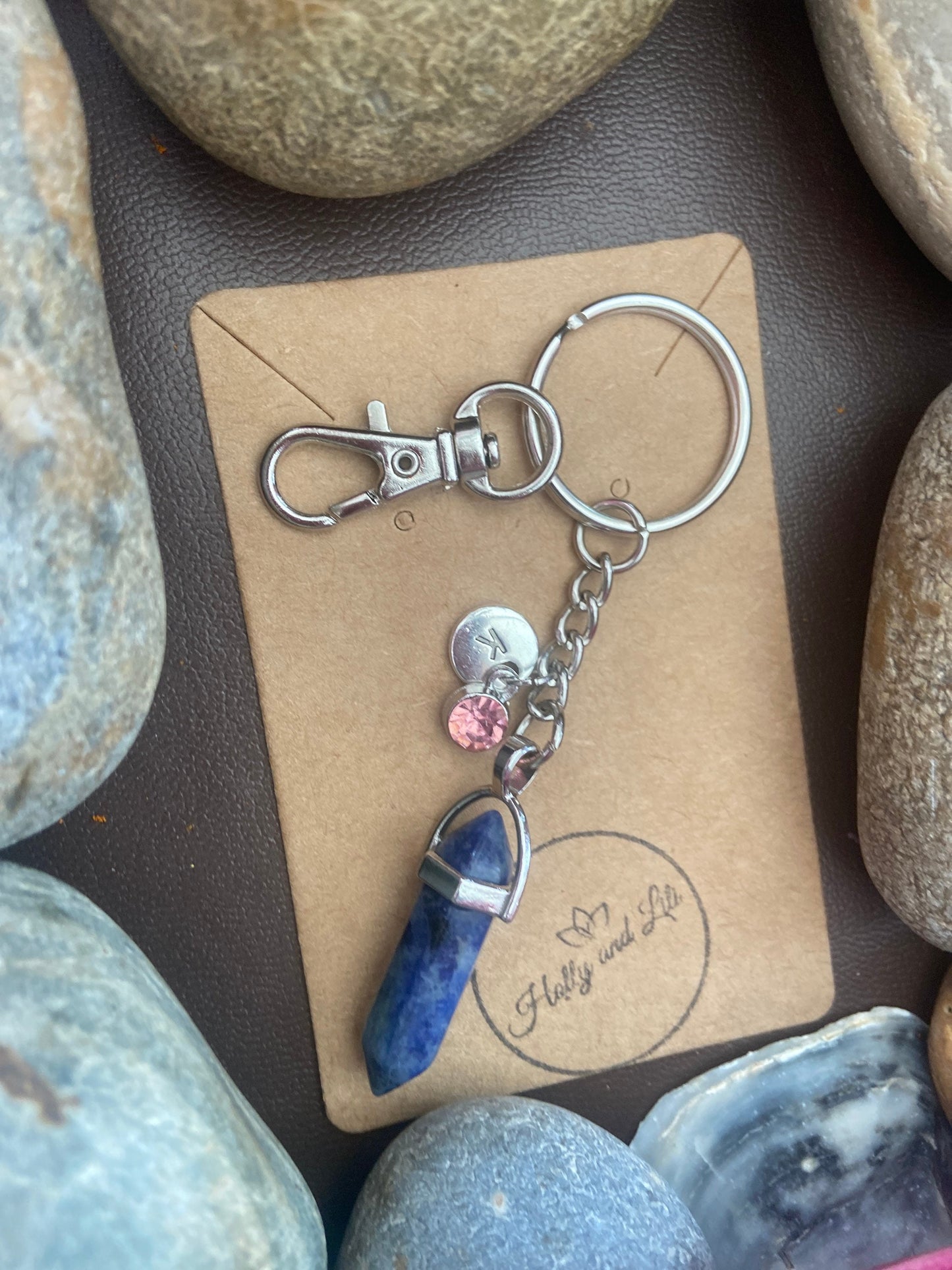 Lapis Lazuli Hexagon Crystal Keyring, Alphabet Initial, Lapis Lazuli Gemstone, Lapis Lazuli Keychain, Birthstone Keyring Gifts, Blue Crystal