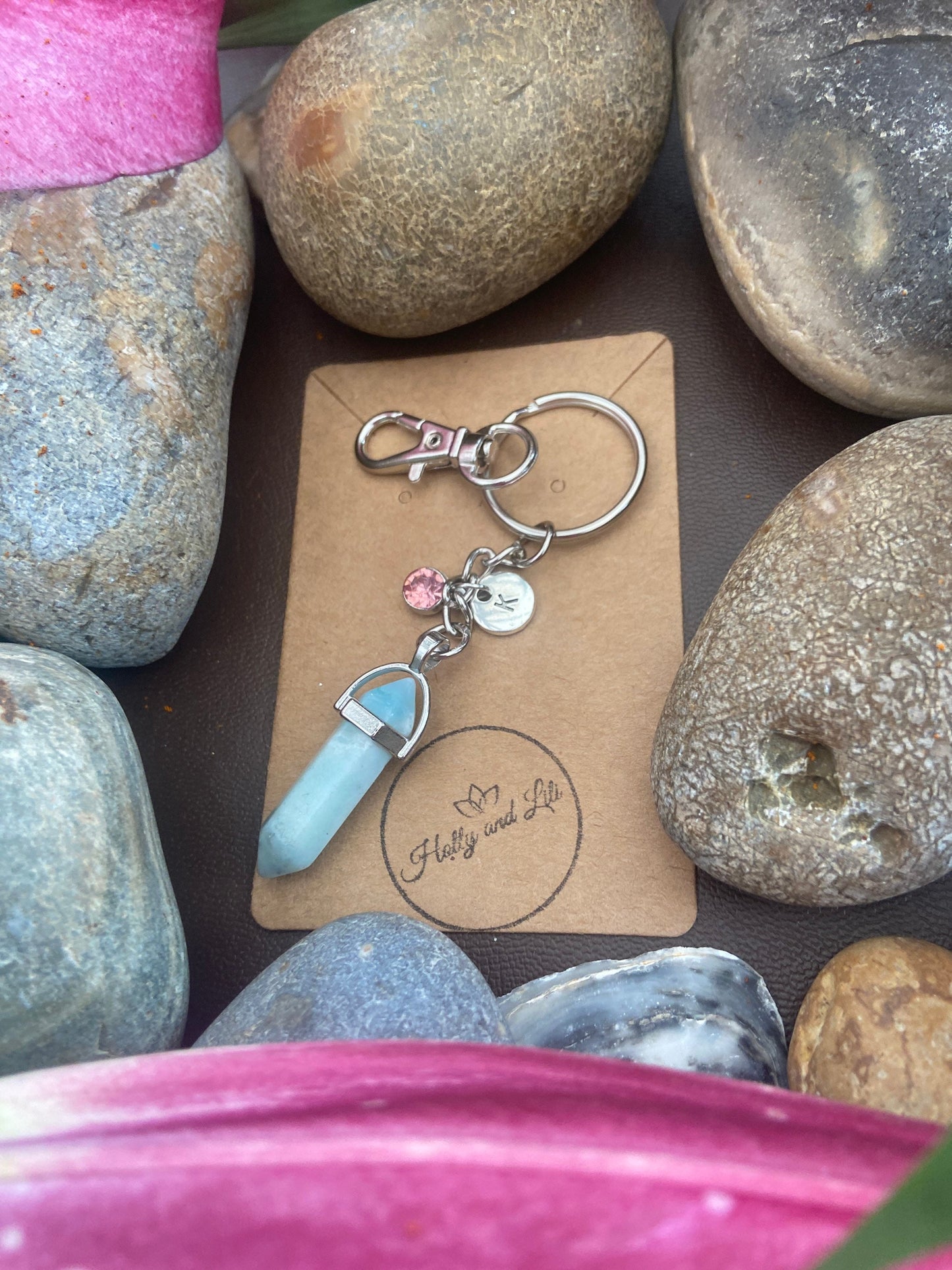 Amazonite Hexagon Crystal Keyring, Alphabet Initial, Amazonite Gemstone, Amazonite Keychain, Amazonite Chain, Birthstone Keyring Gifts