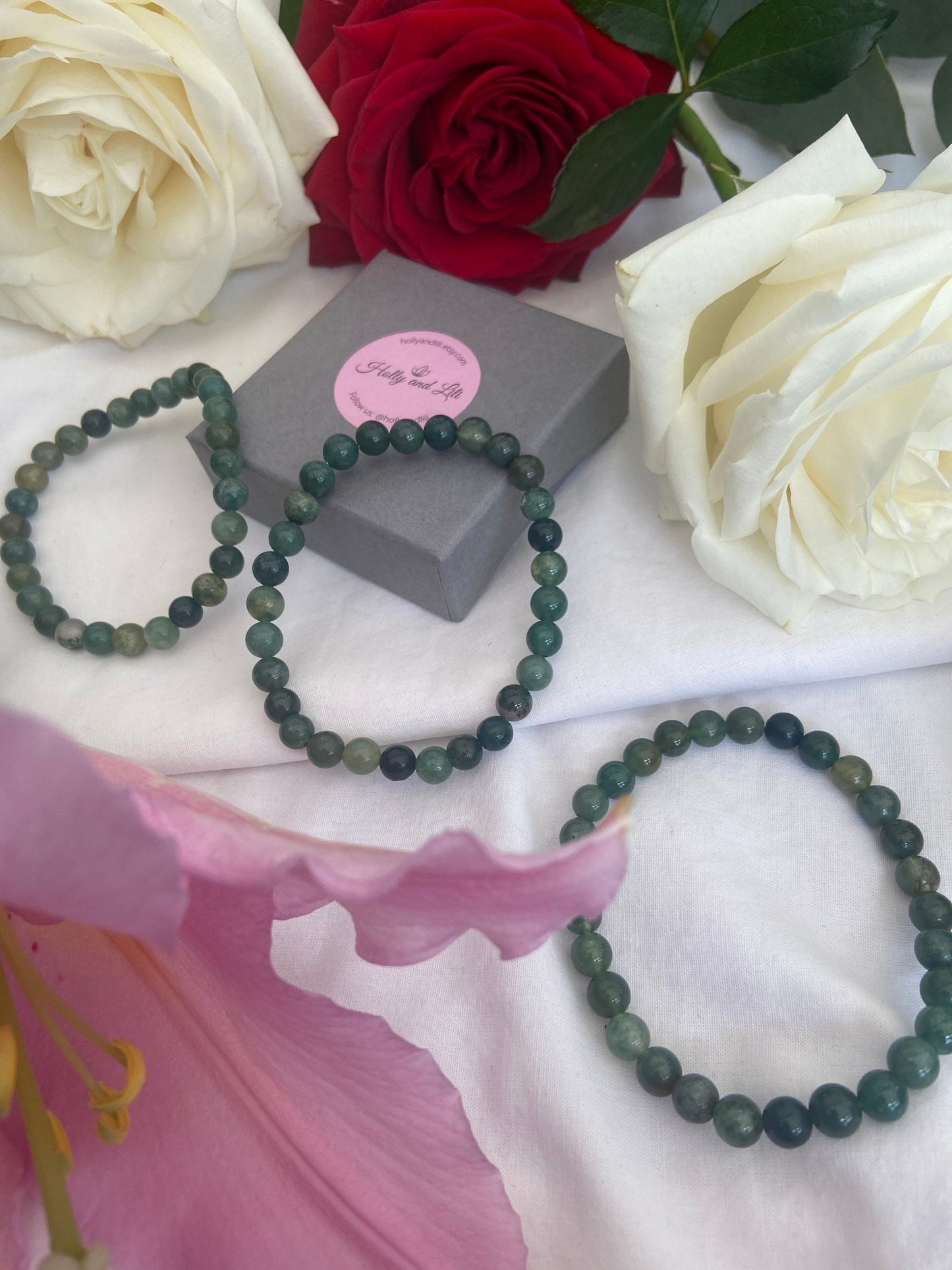 Moss Agate Crystal Gemstone Bracelet, Moss Agate Bracelet, Moss Agate Gemstones, Emotional Bracelet, Calming, Healing Crystal Bracelet Gift