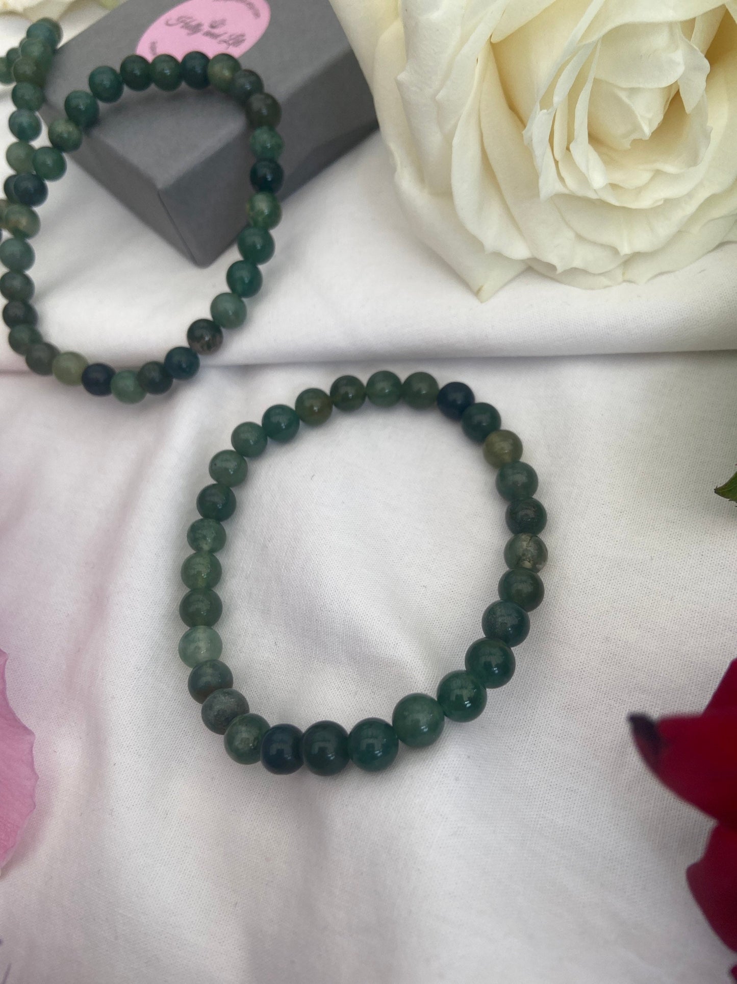 Moss Agate Crystal Gemstone Bracelet, Moss Agate Bracelet, Moss Agate Gemstones, Emotional Bracelet, Calming, Healing Crystal Bracelet Gift