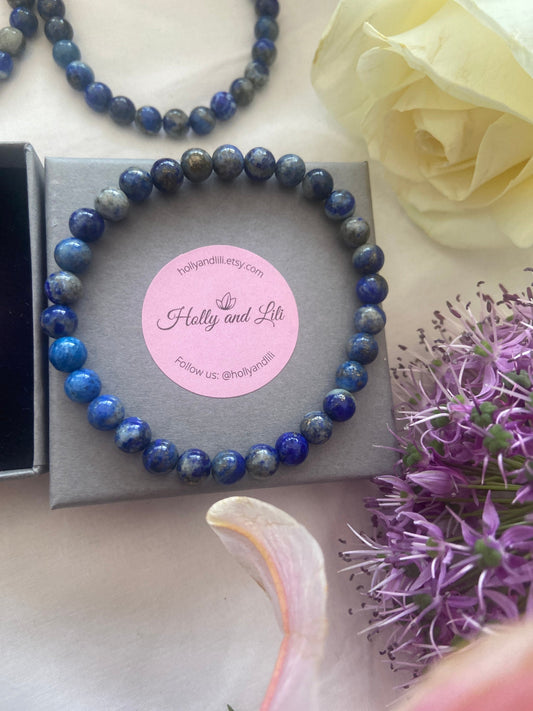 Lapis Lazuli Crystal Gemstone Bracelet, Vertigo Crystal, Truth Gemstone, Courage & Wisdom, Confidence Crystals, Depression, Insomnia, Memory