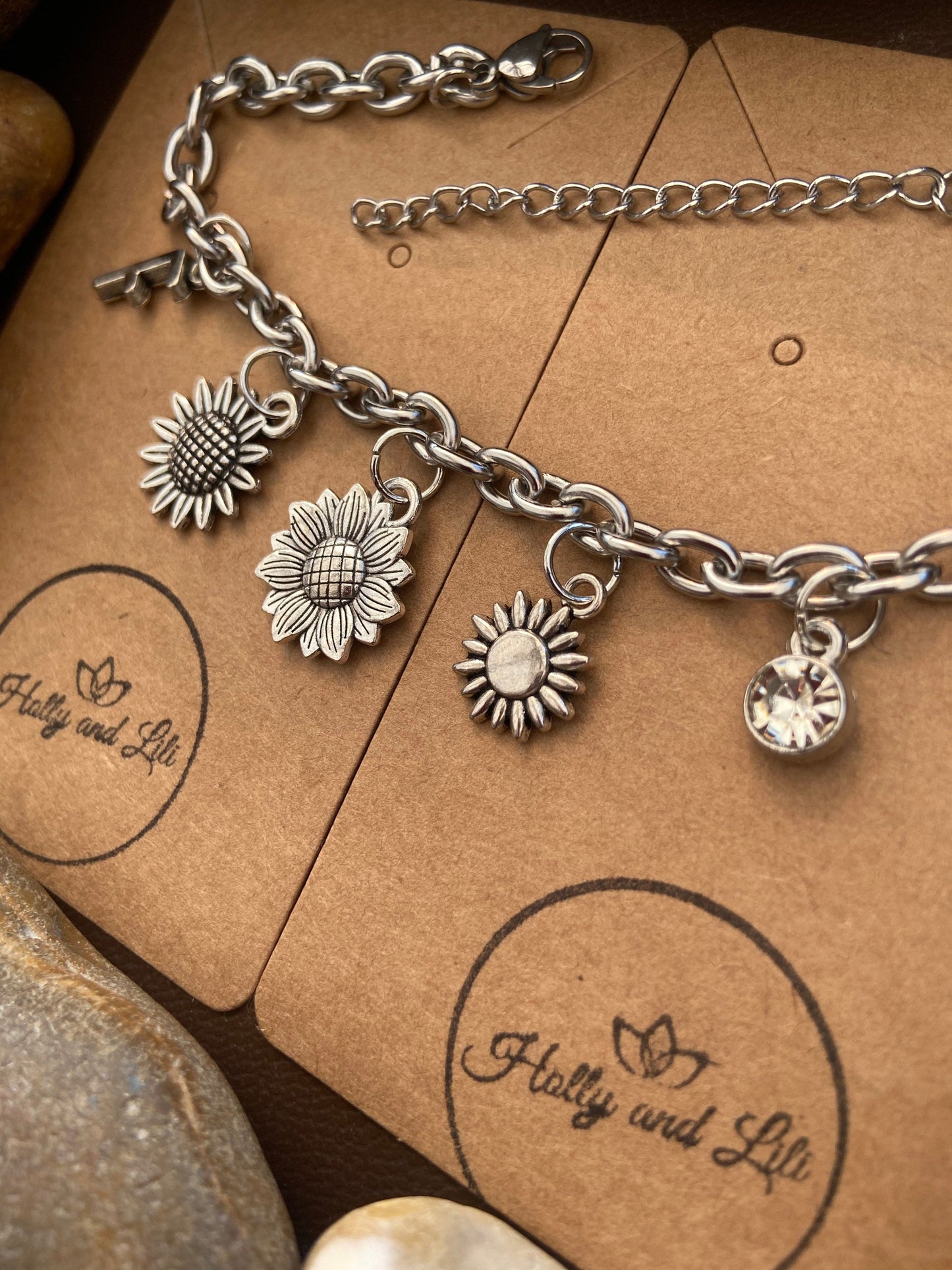 Sunflower Bracelet, Alphabet Initial Bracelet, Birthstone Bracelet, Initial Bracelet, Flower Anklet, Flowers Bracelet, Personalised Bracelet