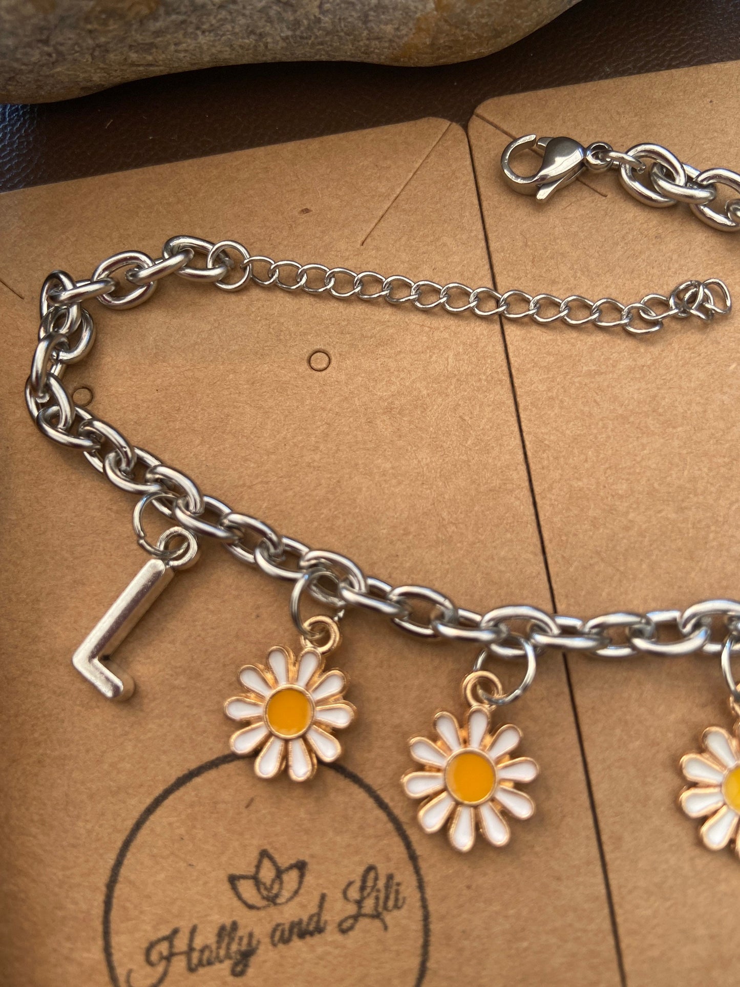 Daisy Bracelet, Alphabet Initial Bracelet, Birthstone Bracelet, Initial Bracelet, Flower Anklet, Daisies Bracelet, Personalised Bracelet