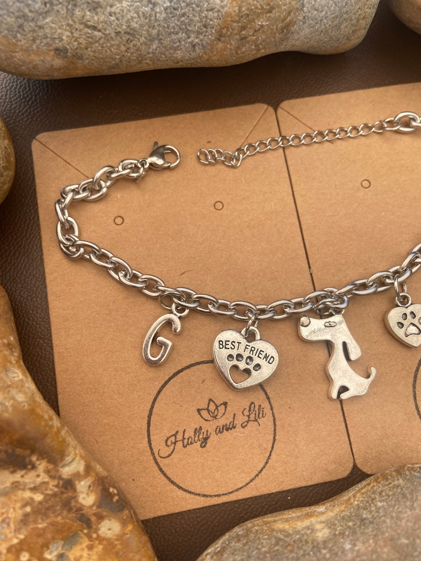 Dog Bracelet, Alphabet Initial Bracelet, Birthstone Bracelet, Initial Bracelet, Doggy Anklet, Puppy Bracelet, Personalised Bracelet