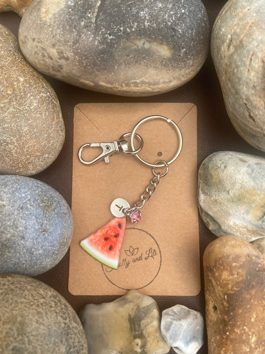 Watermelon Style Personalised Keychain, Melons Keyring, Fruit Alphabet Initials, Birthstone Charm, Watermelons Gifts, Fruit Zipper Chain