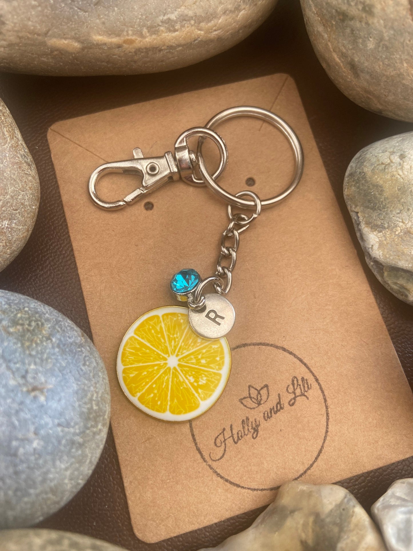 Lemon Style Personalised Keychain, Lemon Keyring, Lemons Alphabet Initials, Birthstone Charm, Fruit Gifts, Lemon Fruit Zipper Chain, Bff