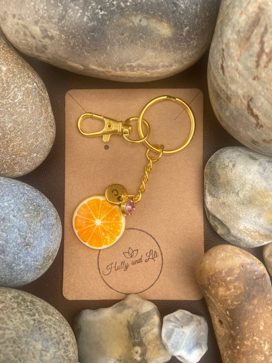 Orange Style Personalised Keychain, Orange Fruit Keyring, Oranges Alphabet Initials, Birthstone Charm, Fruit Gift, Orange Fruit Zipper Chain