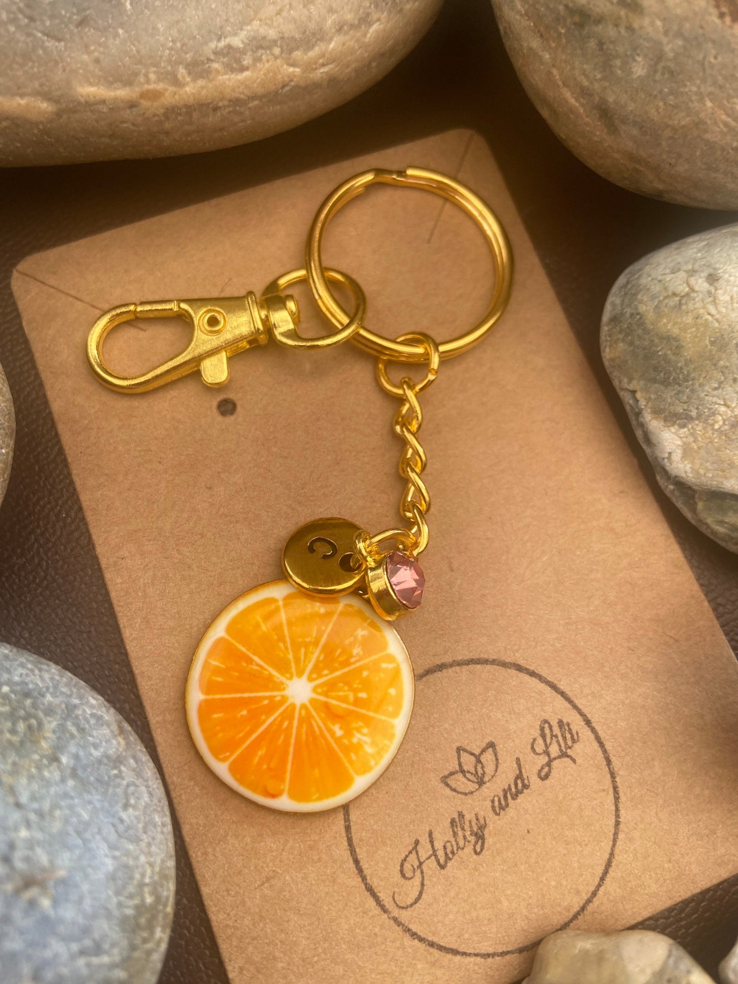 Orange Style Personalised Keychain, Orange Fruit Keyring, Oranges Alphabet Initials, Birthstone Charm, Fruit Gift, Orange Fruit Zipper Chain