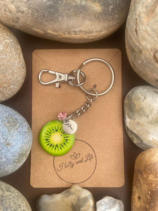 Kiwi Fruit Round Style Personalised Keychain, Kiwi Fruit Keyring, Kiwis Fruit Alphabet Initials, Birthstone Charm, Kiwi Gifts, Zipper Chain