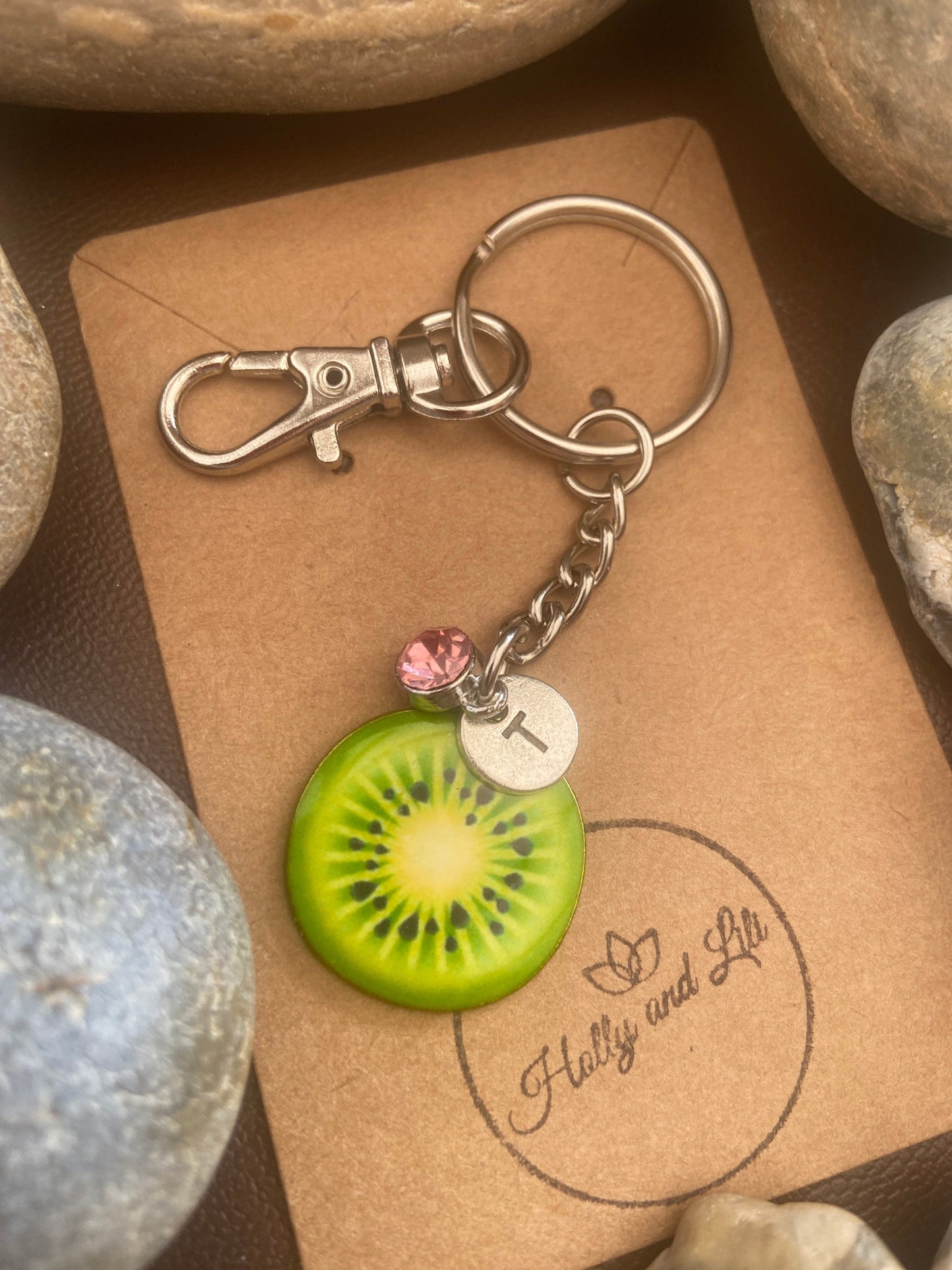 Kiwi Fruit Round Style Personalised Keychain, Kiwi Fruit Keyring, Kiwis Fruit Alphabet Initials, Birthstone Charm, Kiwi Gifts, Zipper Chain