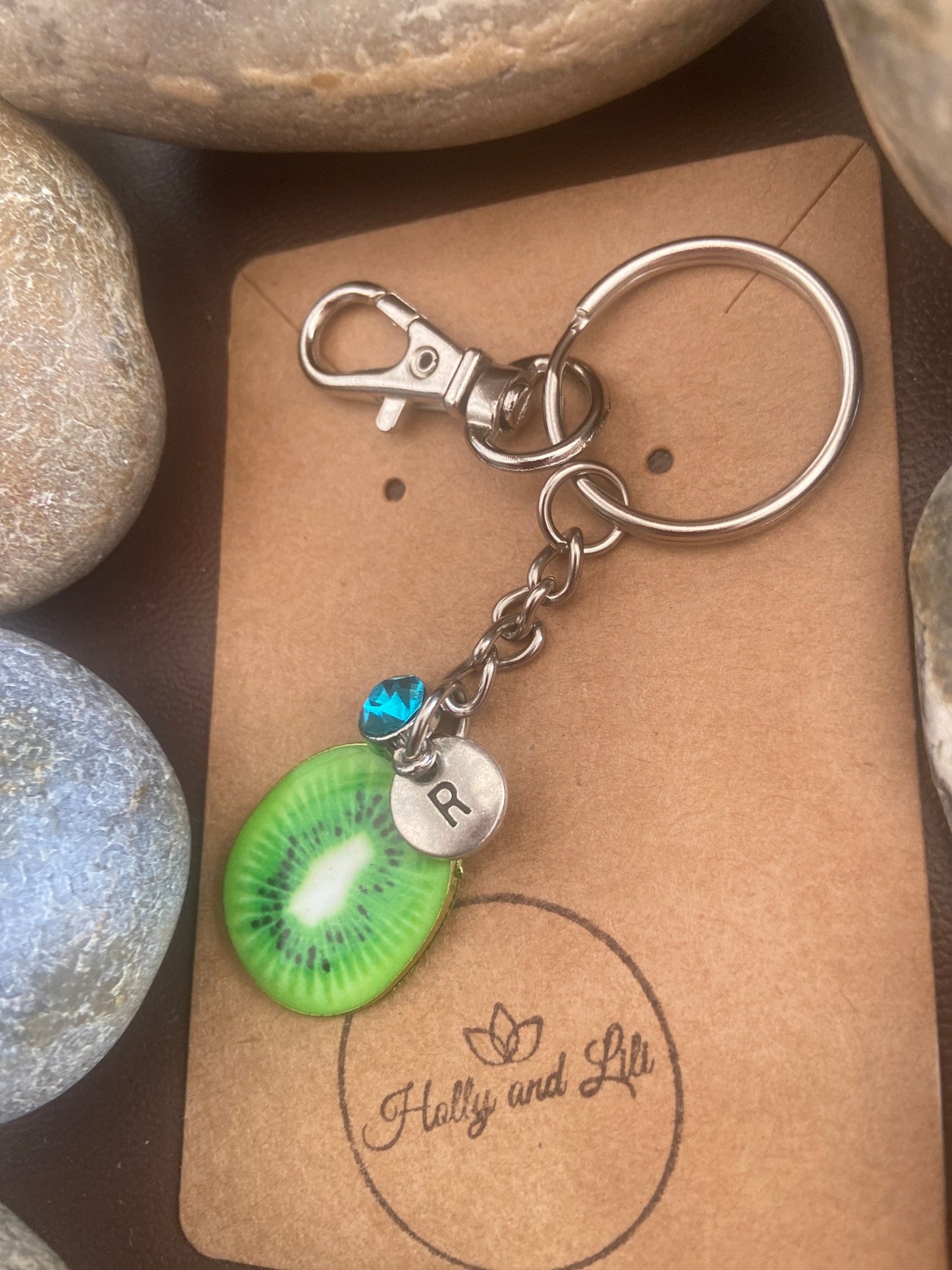 Kiwi Oval Fruit Style Personalised Keychain, Kiwi Fruit Keyring, Kiwis Alphabet Initials, Birthstone Charm, kiwi Gifts, Fruit Zipper Chain