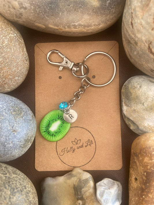 Kiwi Oval Fruit Style Personalised Keychain, Kiwi Fruit Keyring, Kiwis Alphabet Initials, Birthstone Charm, kiwi Gifts, Fruit Zipper Chain