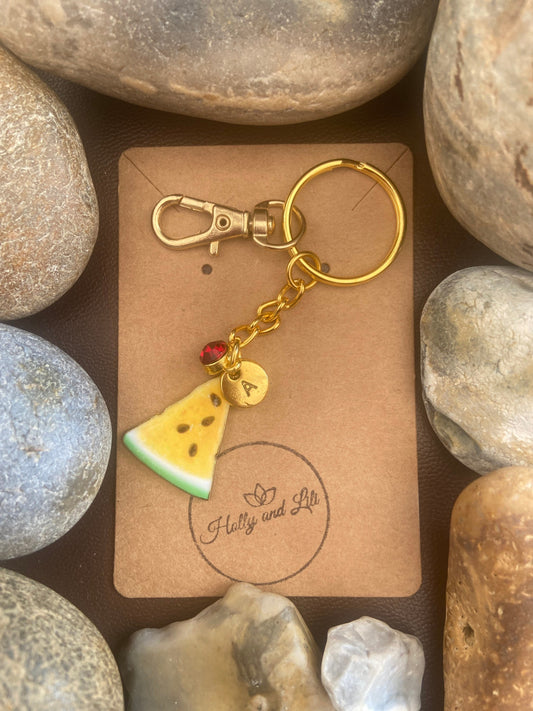 Melon Style Personalised Keychain, Melon Keyring, Melons Alphabet Initials, Birthstone Charm, Melon Gifts, Fruit Zipper Chain, Melon Gifts