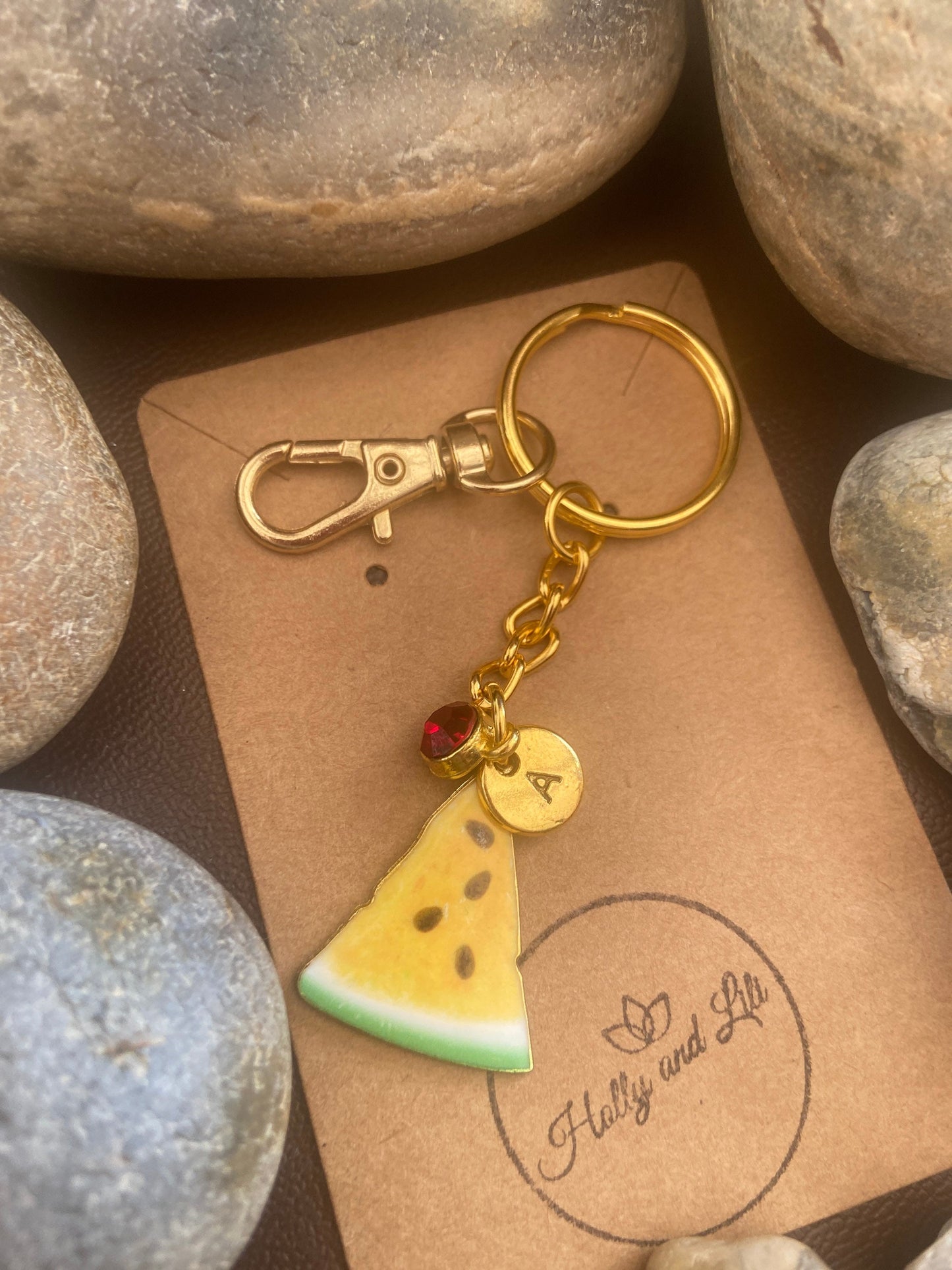 Melon Style Personalised Keychain, Melon Keyring, Melons Alphabet Initials, Birthstone Charm, Melon Gifts, Fruit Zipper Chain, Melon Gifts