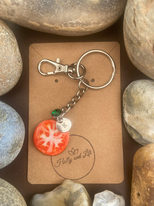 Tomato Style Personalised Keychain, Tomatoes Keyring, Tomato Alphabet Initials, Birthstone Charm, Tomato Gifts, Fruit Zipper Chain