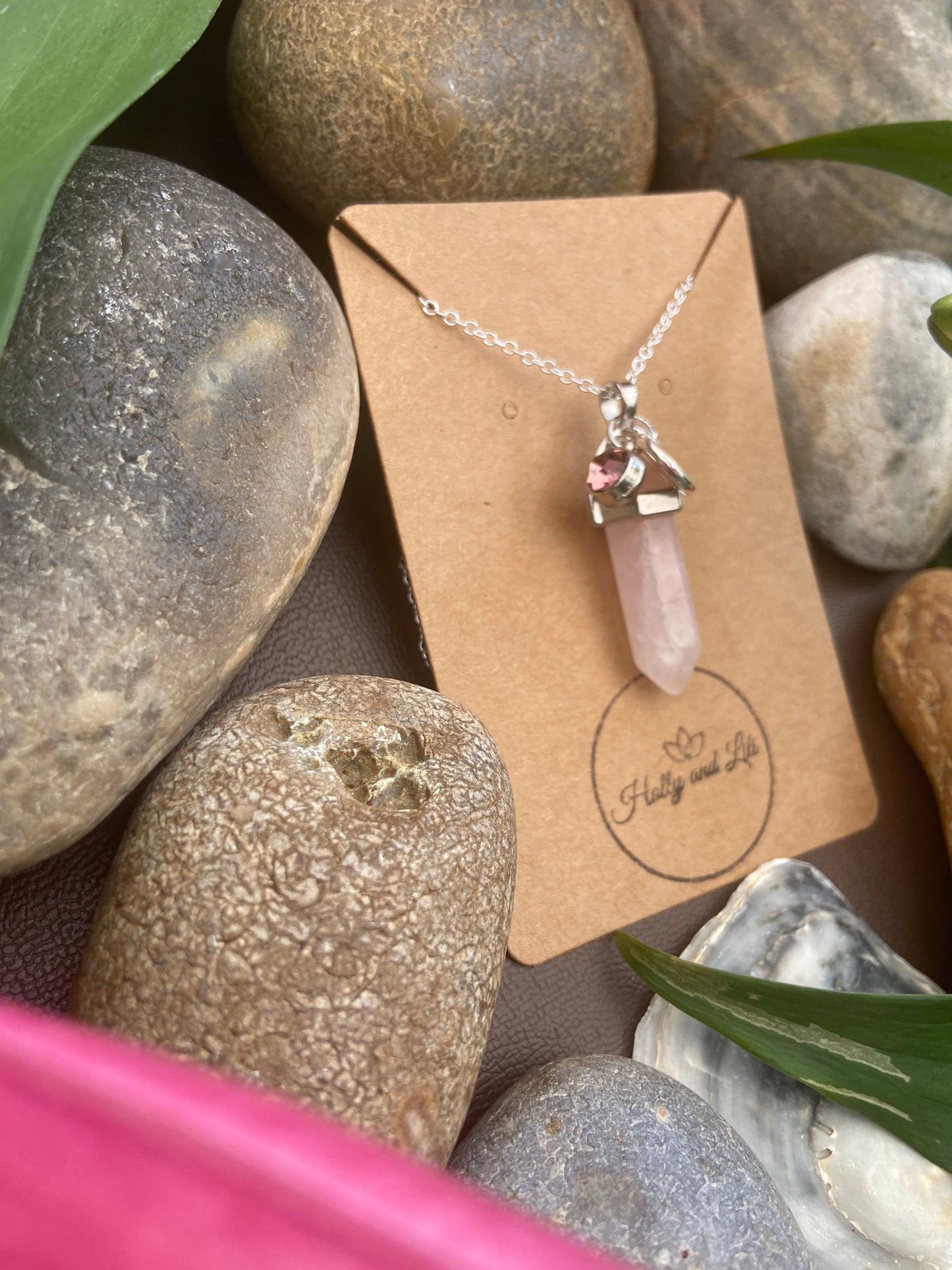 Rose Quartz Hexagon Crystal Necklace, Alphabet Initial, Rose Quartz Gemstone, Rose Quartz Necklace, Quartz Chain, Birthstone Necklace Gifts