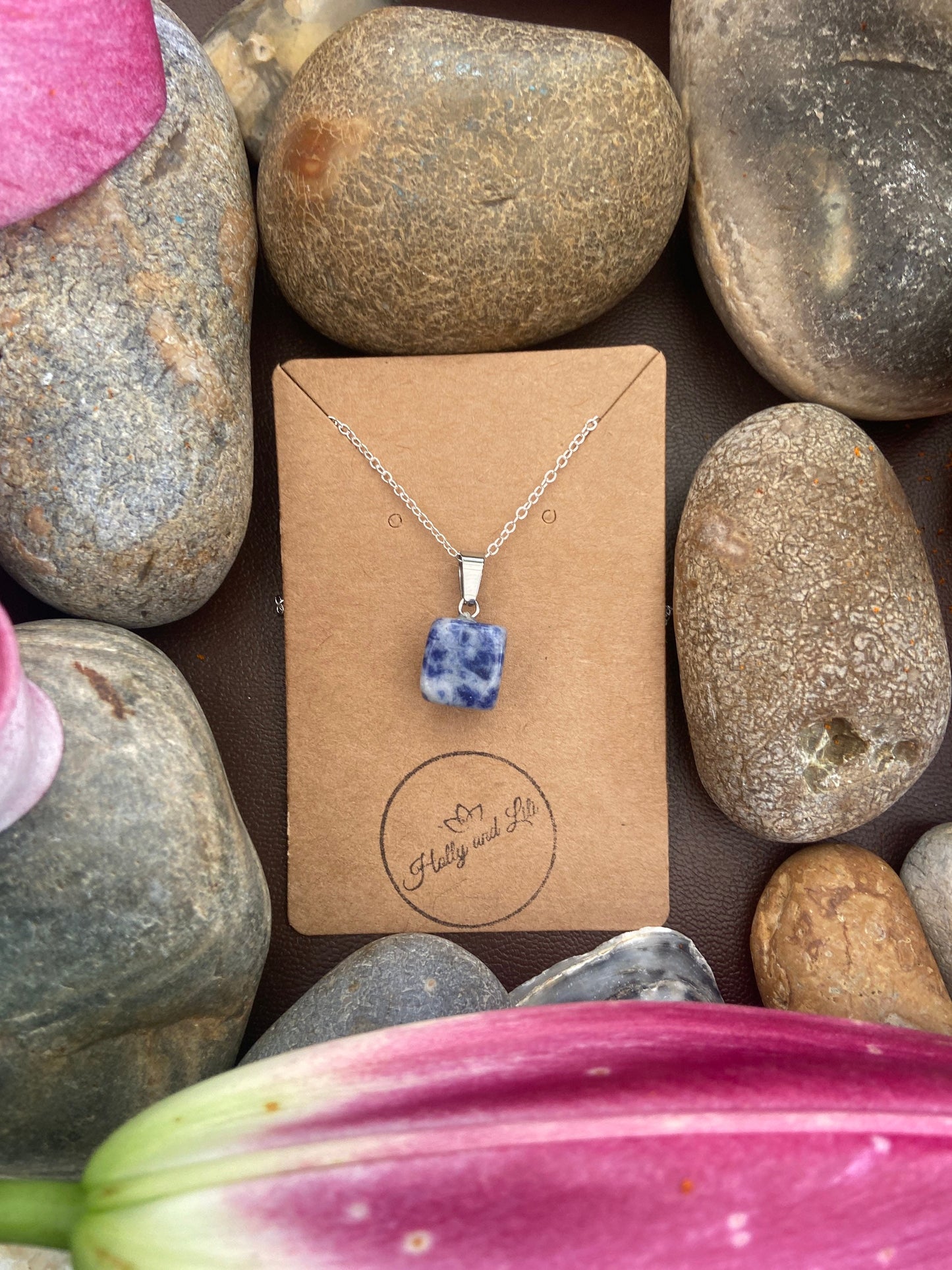 Blue Spot Agate Crystal Necklace, Alphabet Initial, Blue Spot Gemstone, Blue Spot Necklace, Blue Spot Chain, Birthstone Necklace