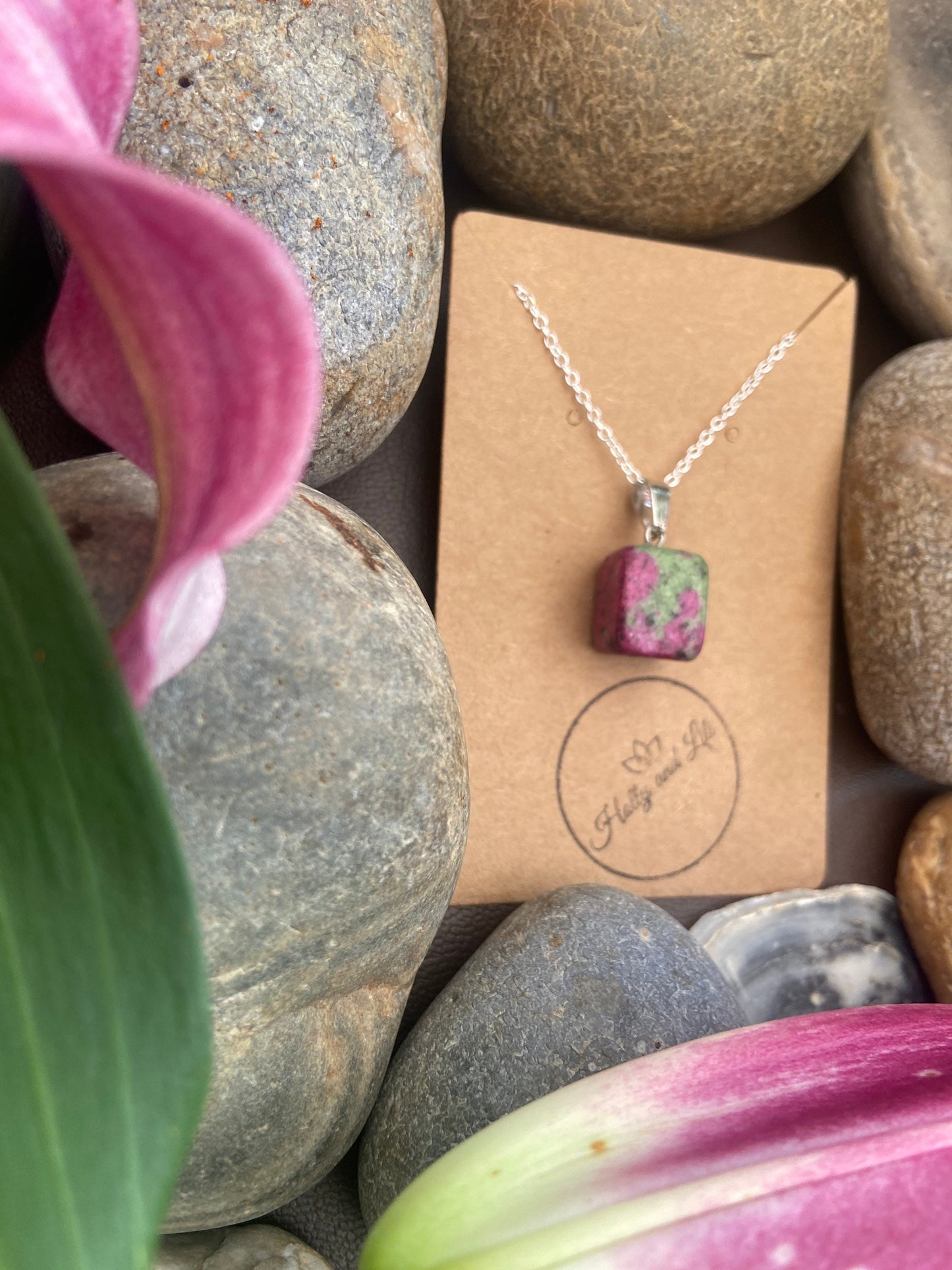 Ruby In Zoisite Agate Crystal Necklace, Alphabet Initial, Ruby Gemstone, Ruby Agate Necklace, Ruby In Zoisite Chain, Birthstone, Ruby Agate