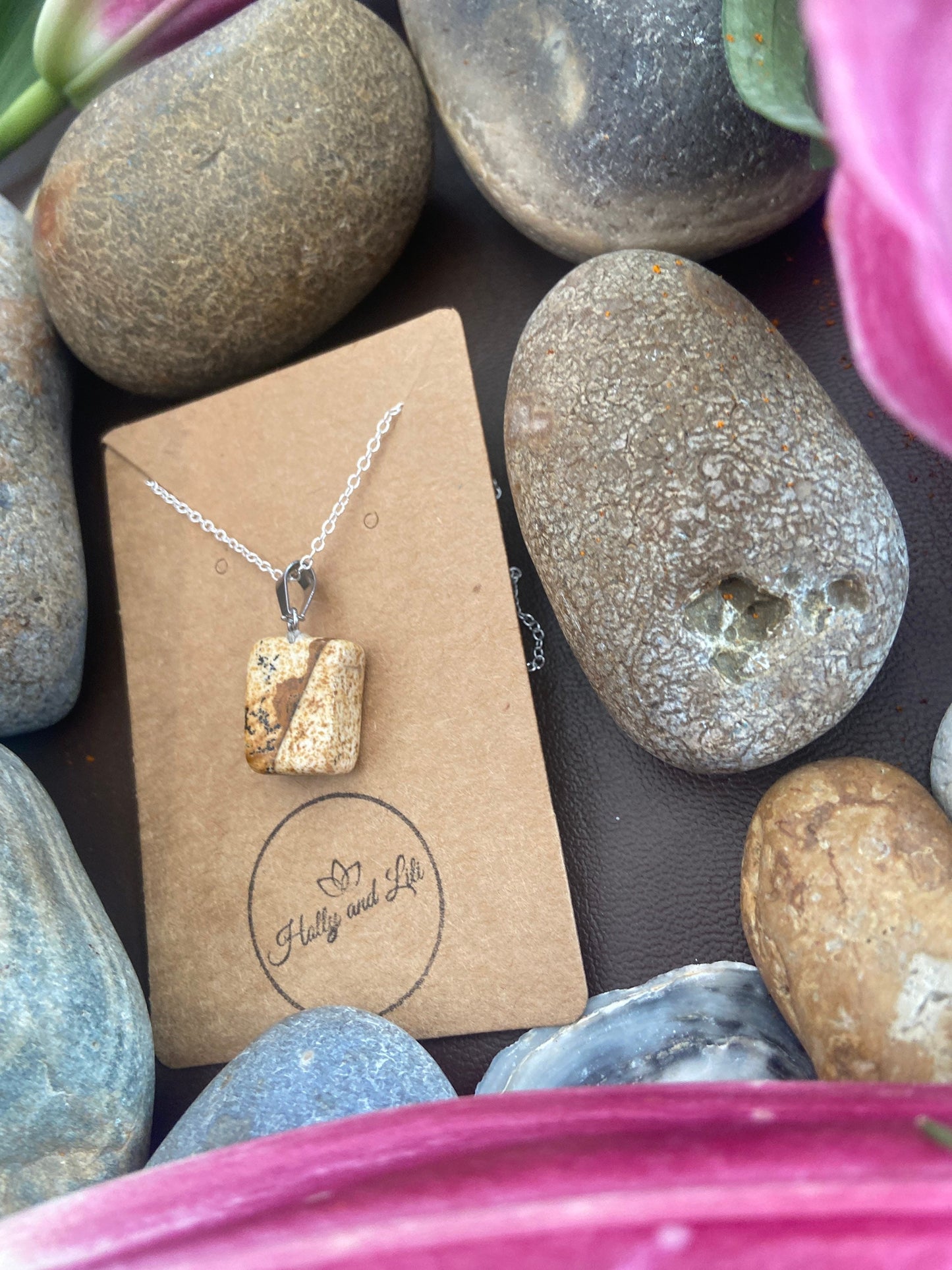 Picture Jasper Agate Necklace, Alphabet Initial, Jasper Gemstone, Picture Jasper Necklace, Jasper Crystal Chain, Birthstone, Picture Jasper