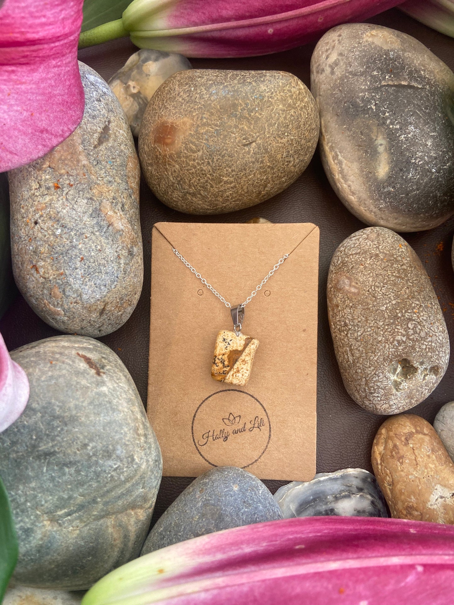 Picture Jasper Agate Necklace, Alphabet Initial, Jasper Gemstone, Picture Jasper Necklace, Jasper Crystal Chain, Birthstone, Picture Jasper