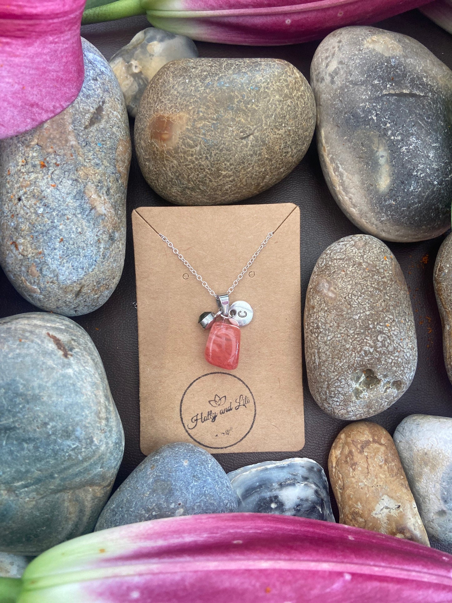 Strawberry Quartz Agate Crystal Necklace, Alphabet Initial, Strawberry Quartz  Gemstone Quartz Necklace, Crystal Chain, Birthstone Necklace