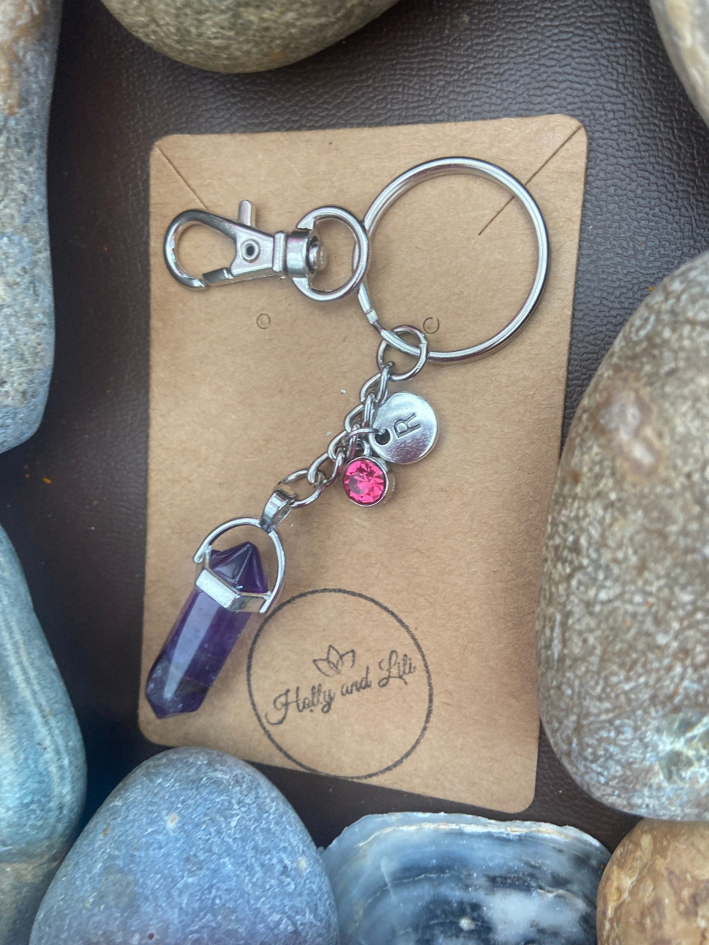 Amethyst Hexagon Crystal Keyring, Alphabet Initial, Amethyst Gemstone, Amethyst Keychain, Amethyst Chain, Birthstone Keyring Gifts, Purple