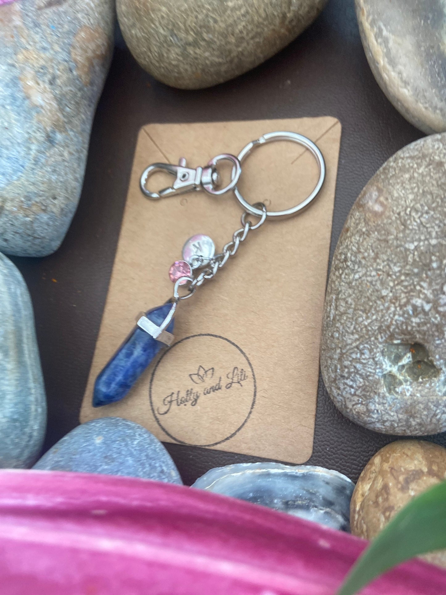 Lapis Lazuli Hexagon Crystal Keyring, Alphabet Initial, Lapis Lazuli Gemstone, Lapis Lazuli Keychain, Birthstone Keyring Gifts, Blue Crystal