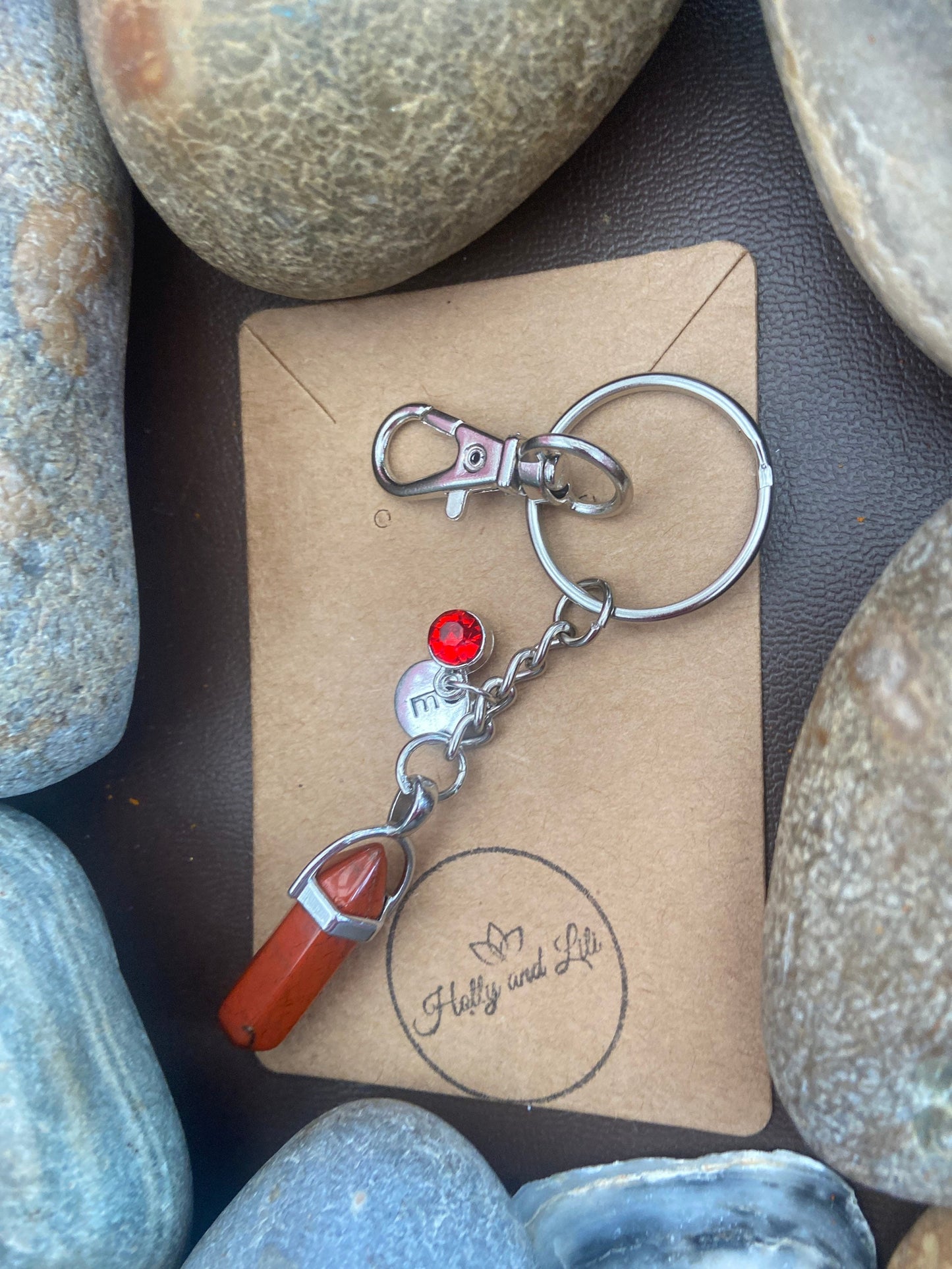 Red Jasper Hexagon Crystal Keyring, Alphabet Initial, Red Jasper Gemstone, Jasper Keychain, Jasper KeyChain, Birthstone Keyring Gifts, Gems