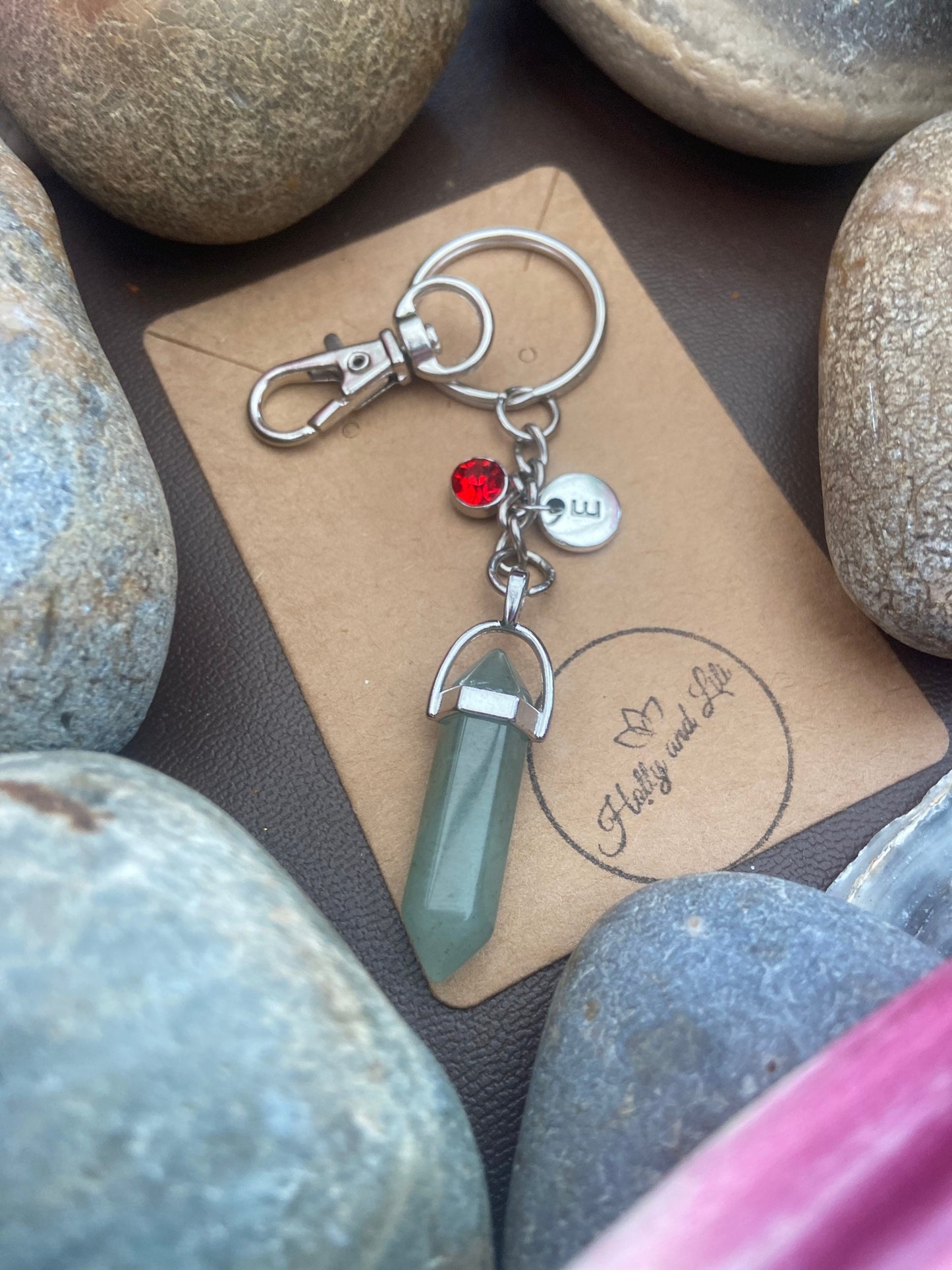 Aventurine Hexagon Crystal Keyring, Alphabet Initial, Aventurine Gemstone, Good Luck Keychain, Aventurine Chain, Birthstone Keyring  Gifts