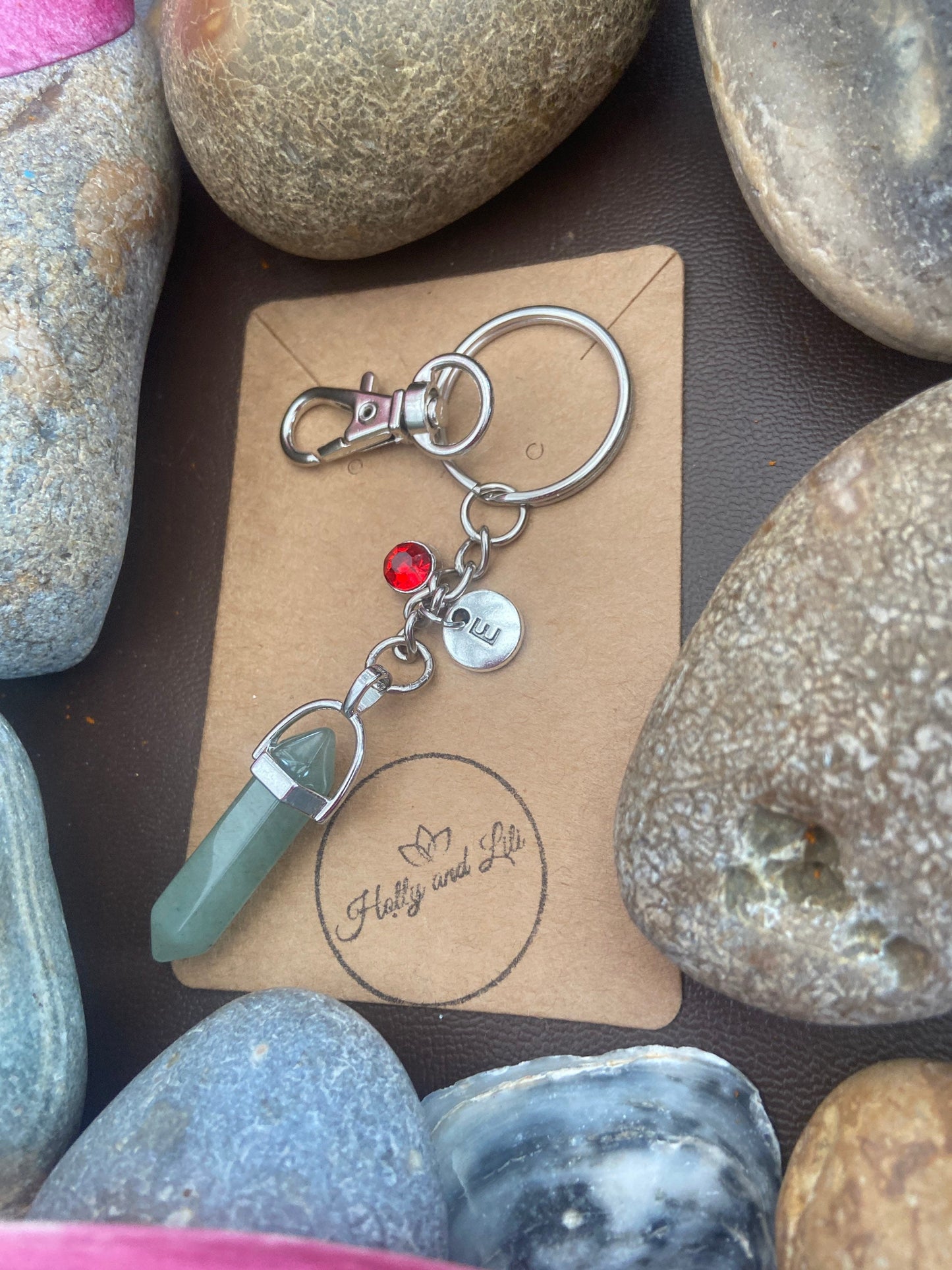 Aventurine Hexagon Crystal Keyring, Alphabet Initial, Aventurine Gemstone, Good Luck Keychain, Aventurine Chain, Birthstone Keyring  Gifts