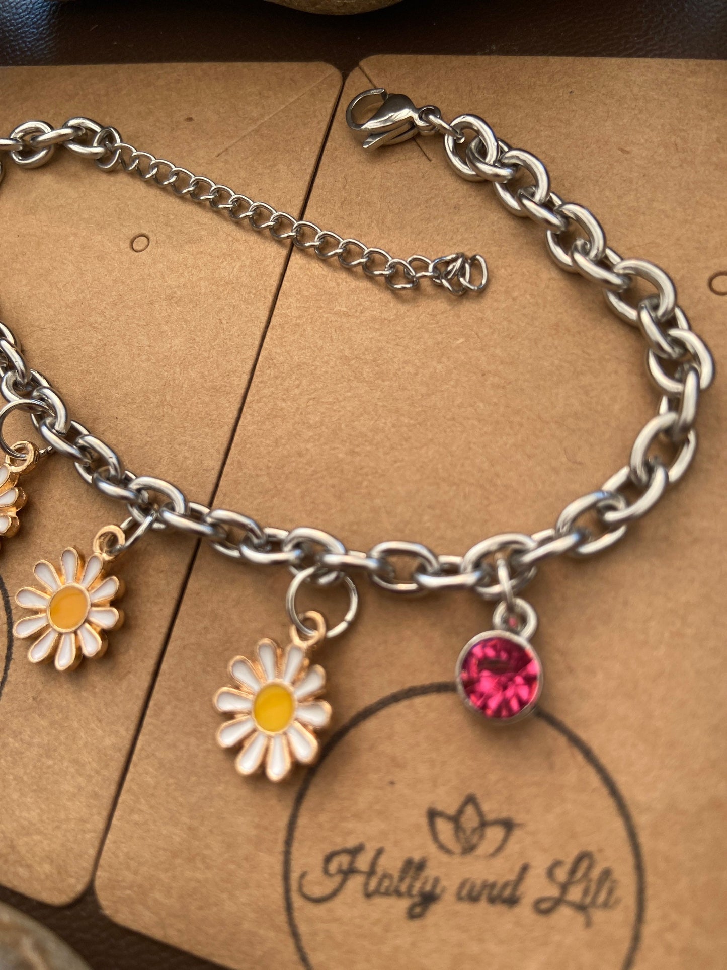 Daisy Bracelet, Alphabet Initial Bracelet, Birthstone Bracelet, Initial Bracelet, Flower Anklet, Daisies Bracelet, Personalised Bracelet