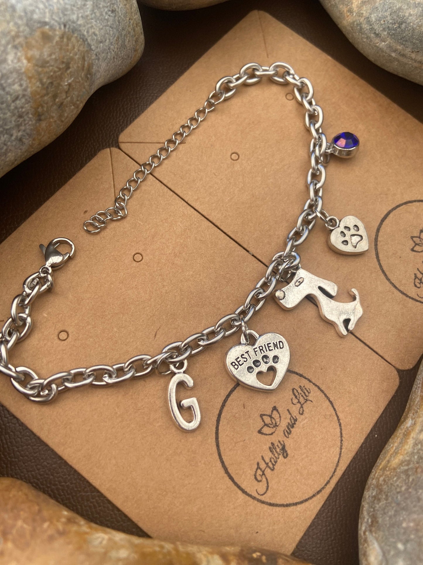 Dog Bracelet, Alphabet Initial Bracelet, Birthstone Bracelet, Initial Bracelet, Doggy Anklet, Puppy Bracelet, Personalised Bracelet