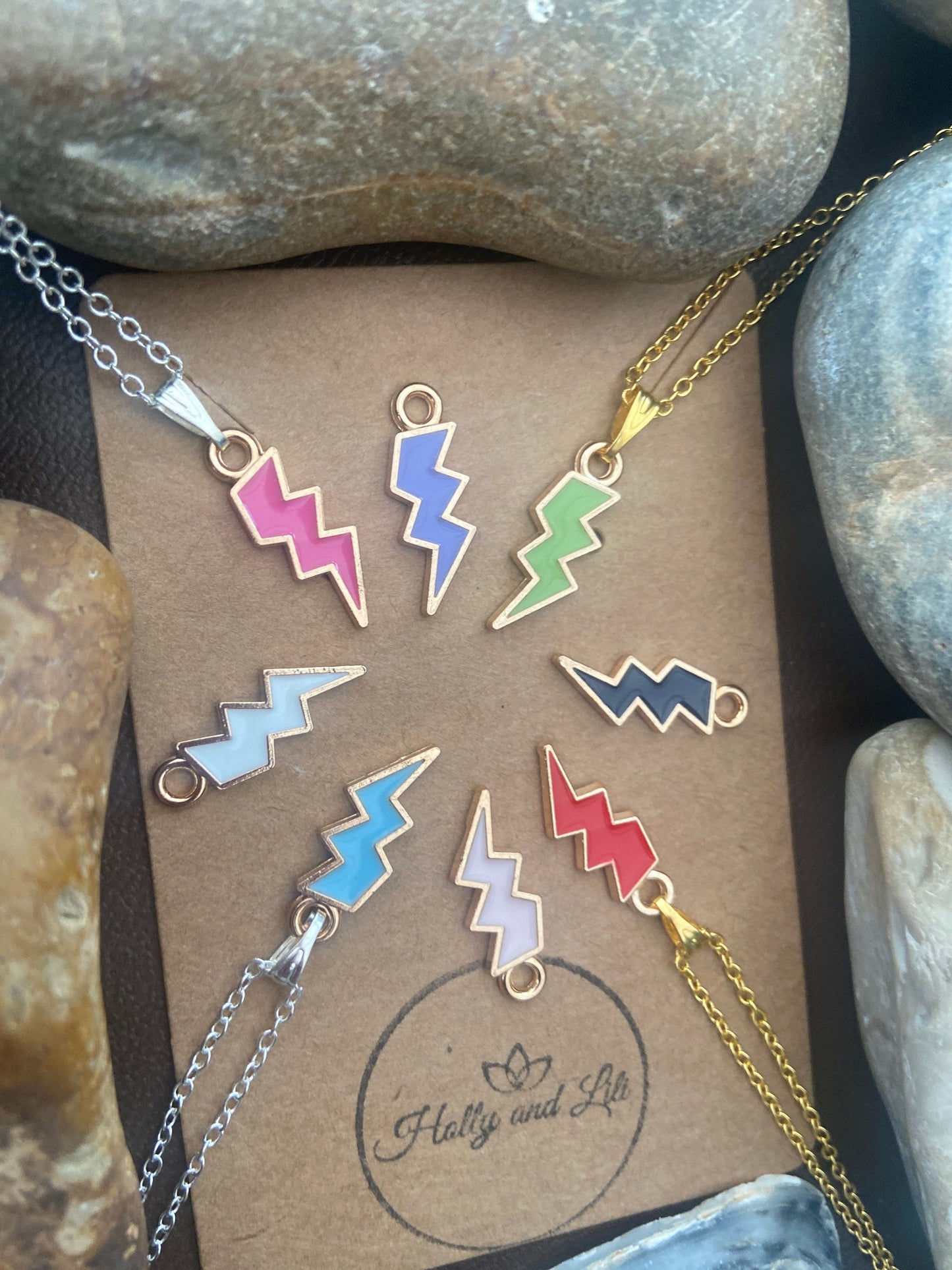 Lightning Bolt Pendant Necklace,  8 Variations, Personalised Novelty Chain, First Necklace, Cute Unique Gifts, Stocking Filler Gifts