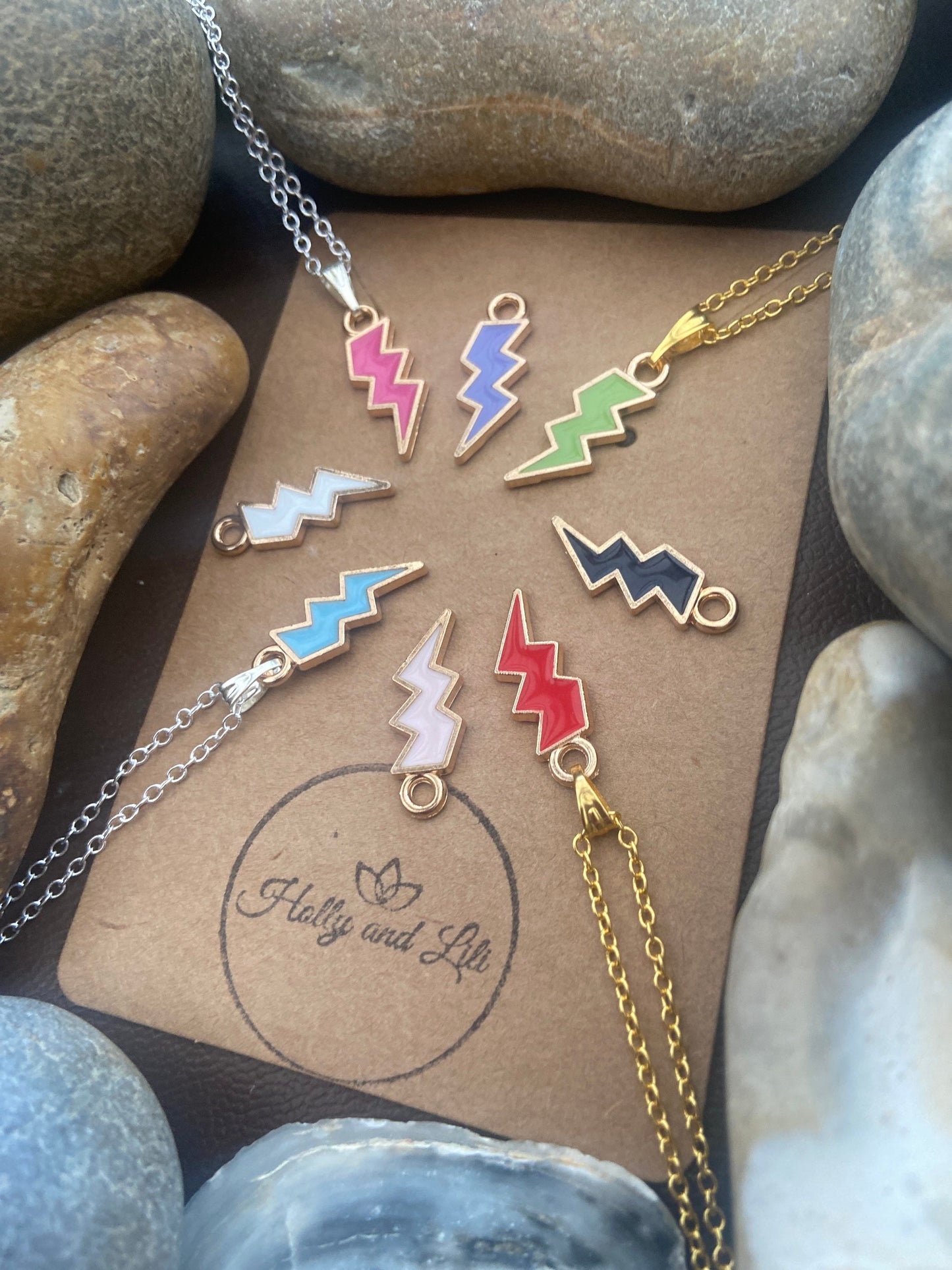 Lightning Bolt Pendant Necklace,  8 Variations, Personalised Novelty Chain, First Necklace, Cute Unique Gifts, Stocking Filler Gifts