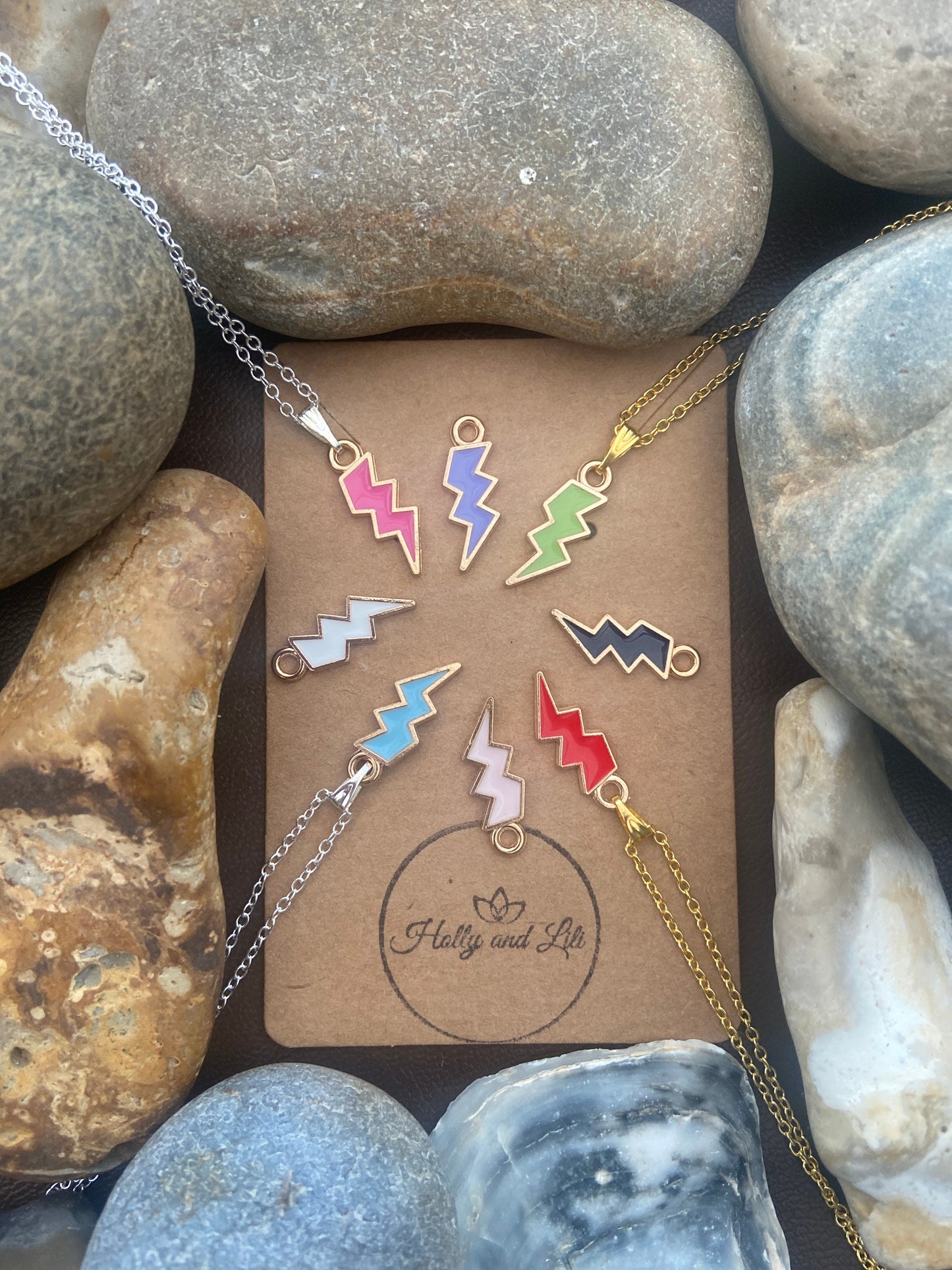 Lightning Bolt Pendant Necklace,  8 Variations, Personalised Novelty Chain, First Necklace, Cute Unique Gifts, Stocking Filler Gifts