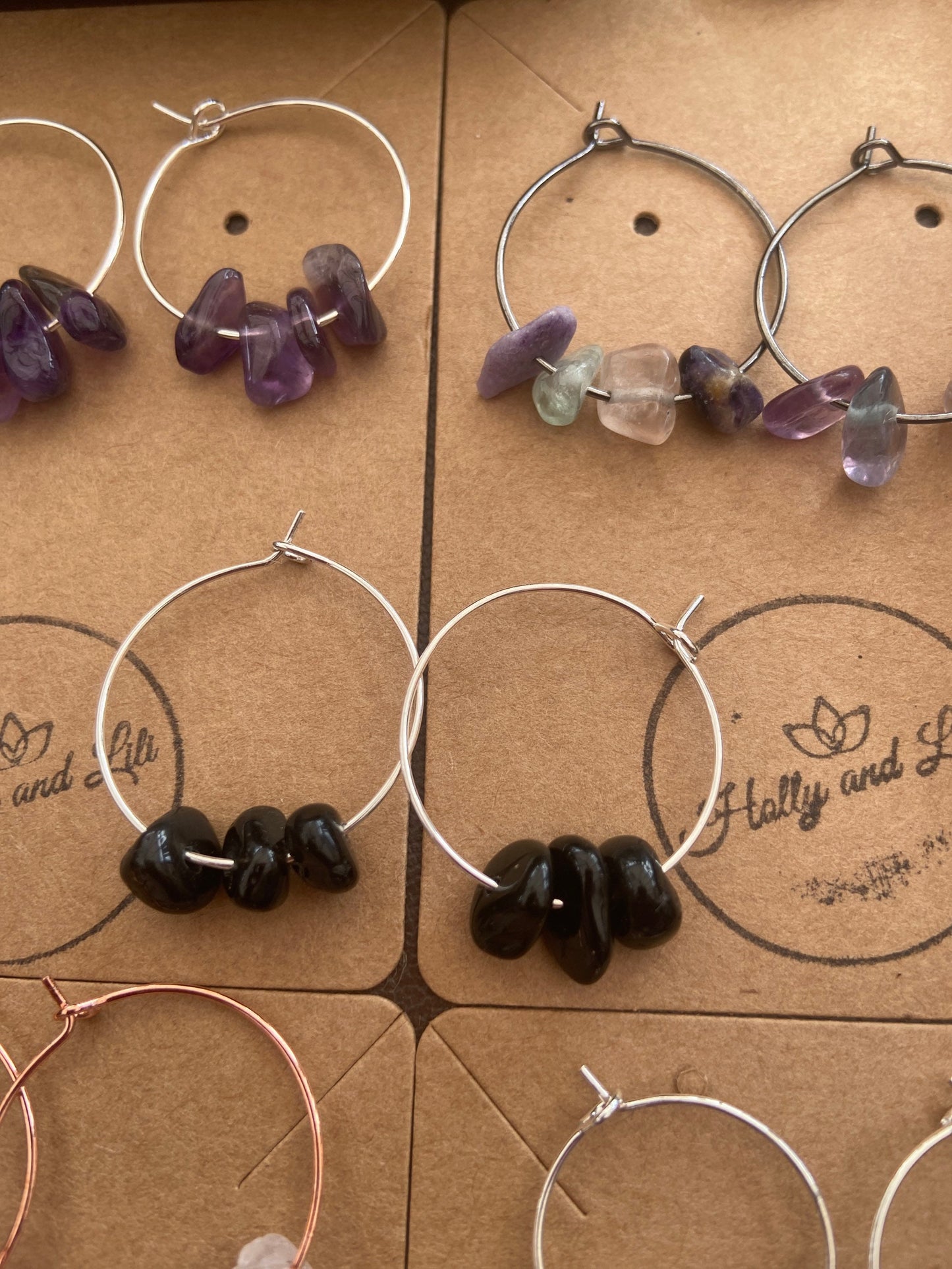 Crystal Earrings, Crystal Hoops, Crystals, Sodalite, Amethyst, Rose Quartz, Obsidian Earrings, Tigers Eye, Aquamarine Hoops, Fluorite Hoops