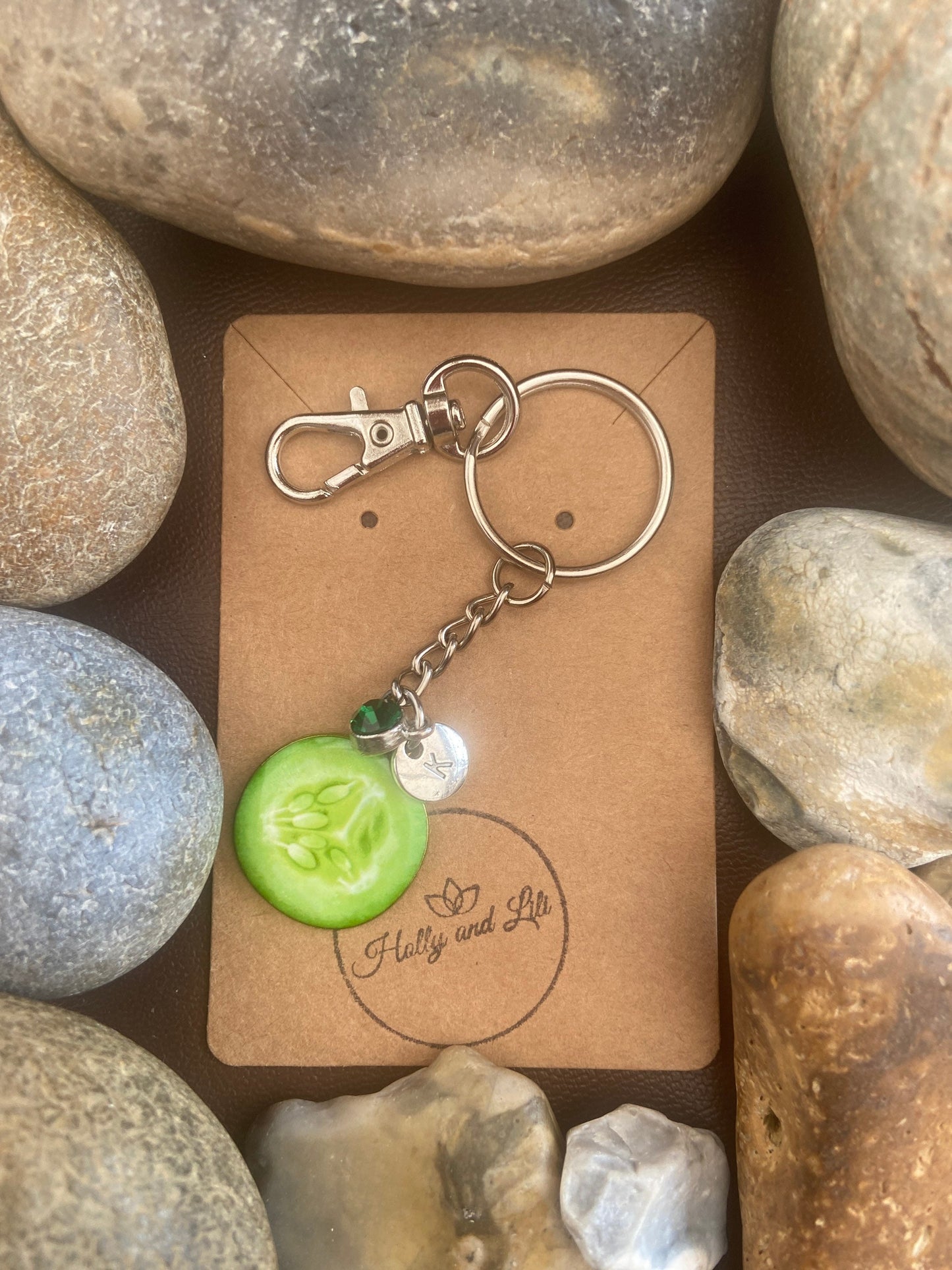 Cucumber Style Personalised Keychain, Cucumbers Keyring, Cucumber Fruit Alphabet Initials, Birthstone Charm, Fruit Gifts, Fruit Zipper Chain