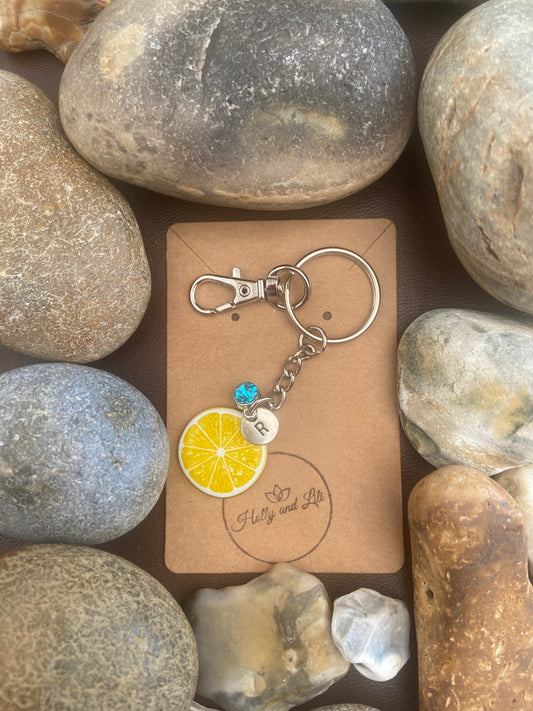 Lemon Style Personalised Keychain, Lemon Keyring, Lemons Alphabet Initials, Birthstone Charm, Fruit Gifts, Lemon Fruit Zipper Chain, Bff