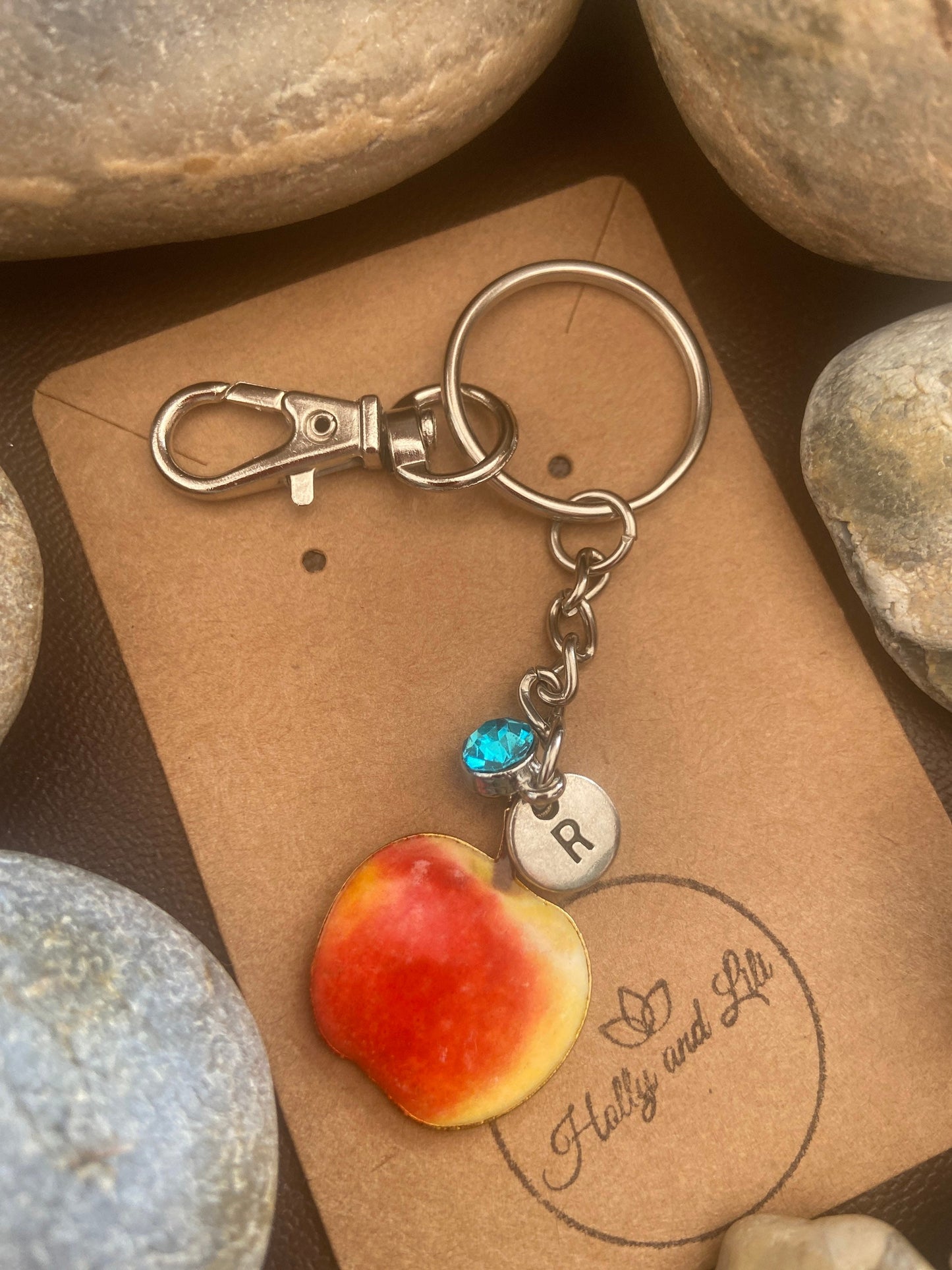 Apple Style Personalised Keychain, Apples Keyring, Apple Alphabet Initials, Birthstone Charm, Apples Gifts, Apple Zipper Chain, Fruits Bff