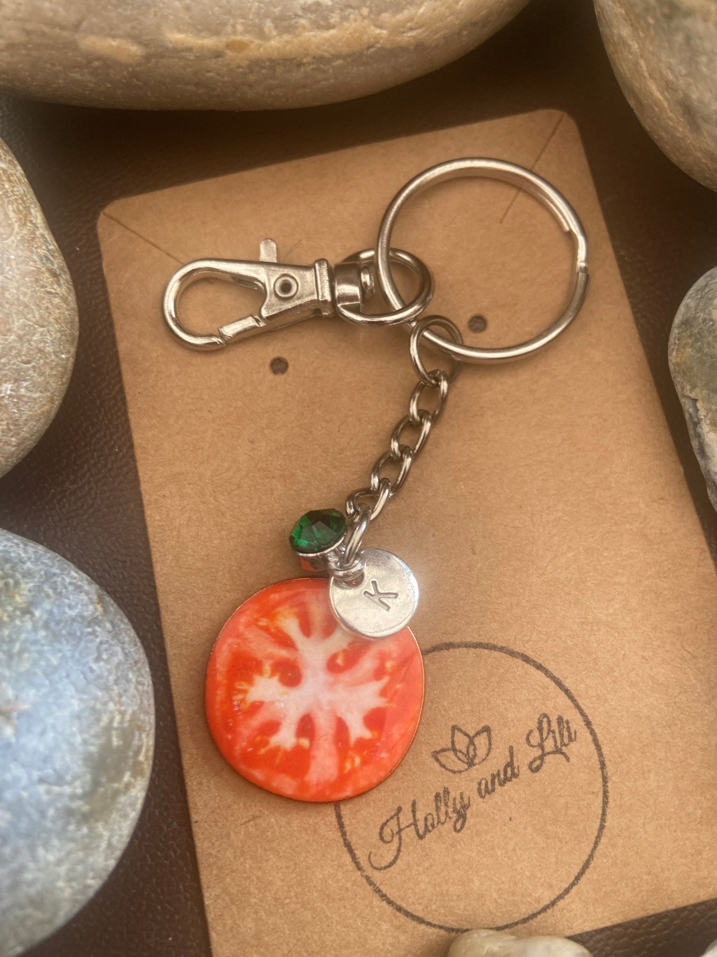 Tomato Style Personalised Keychain, Tomatoes Keyring, Tomato Alphabet Initials, Birthstone Charm, Tomato Gifts, Fruit Zipper Chain