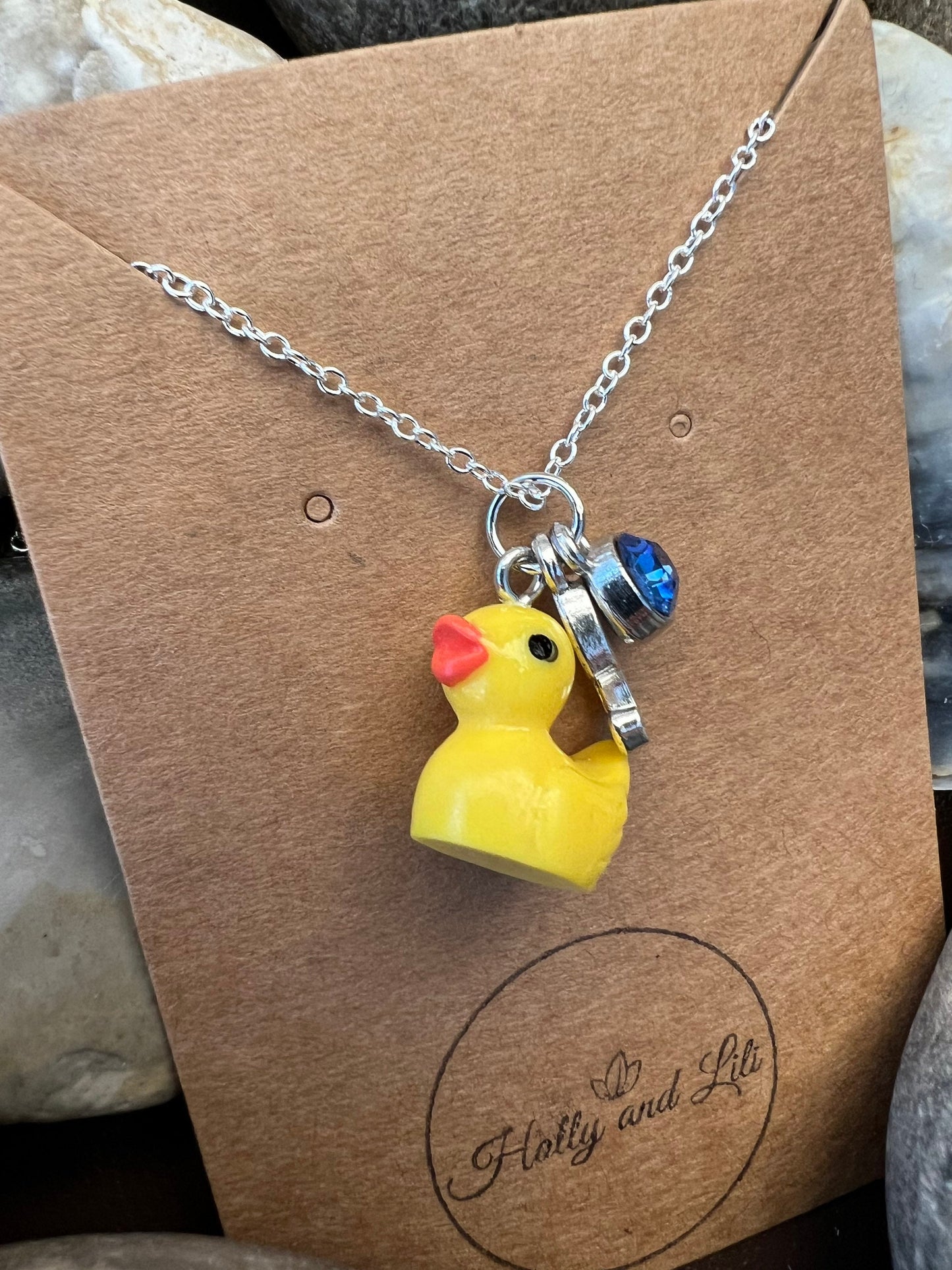 Duck Personalised Pendant Charm Necklace, Rubber Duck, Alphabet Initials, Birthstone Charm, Ducks, Ducky, Quack Necklace, Rubber Duck, BFF